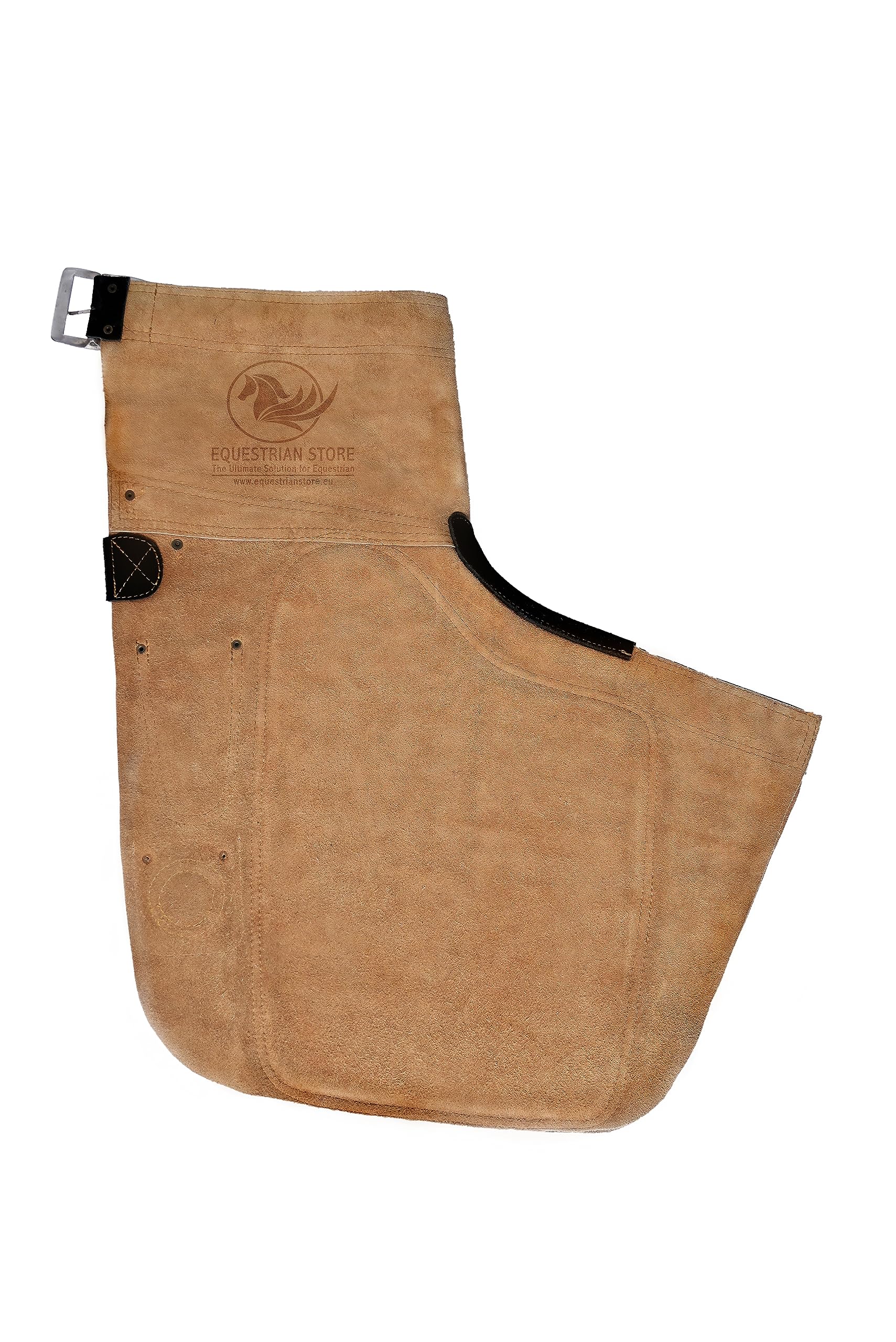 Equine Care Delantal de gamuza beige y cuero negro, 63,5 cm