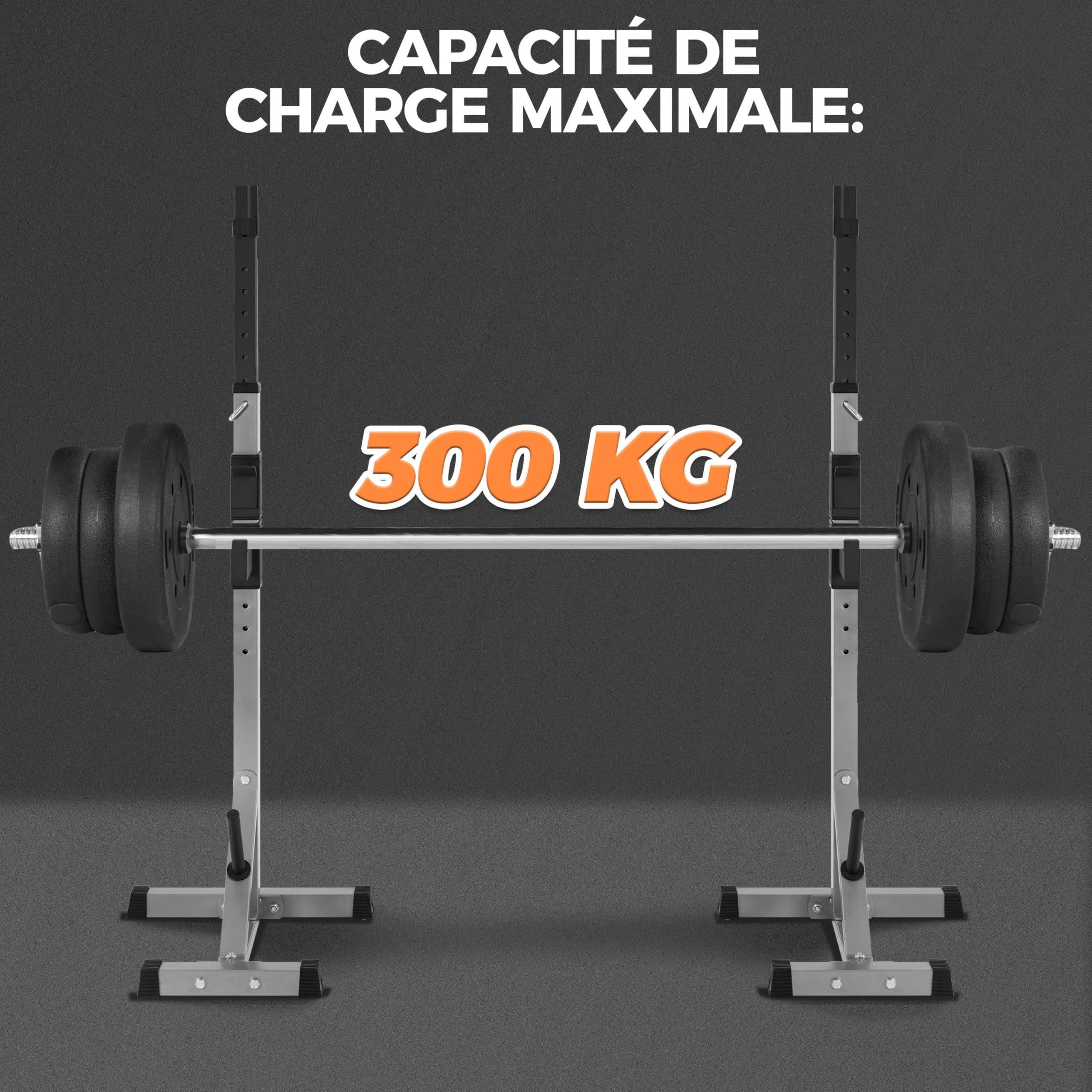 Abician Cages de Squat Support d'Haltères Repose pour Haltères Max 300 kg Haltère Réglable 14 Niveaux Rack Squat Musculation avec Barres de Support, Fitness Multifonction pour Gym, Domicile