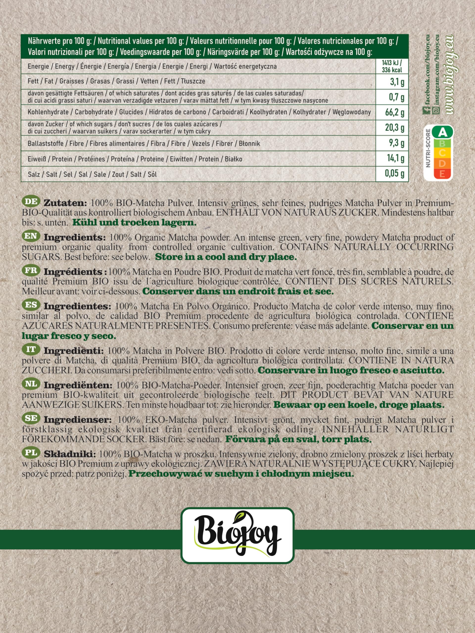 Biojoy Matcha in Polvere BIO (250 g), Per Tè e Latte (Camellia Sinensis)