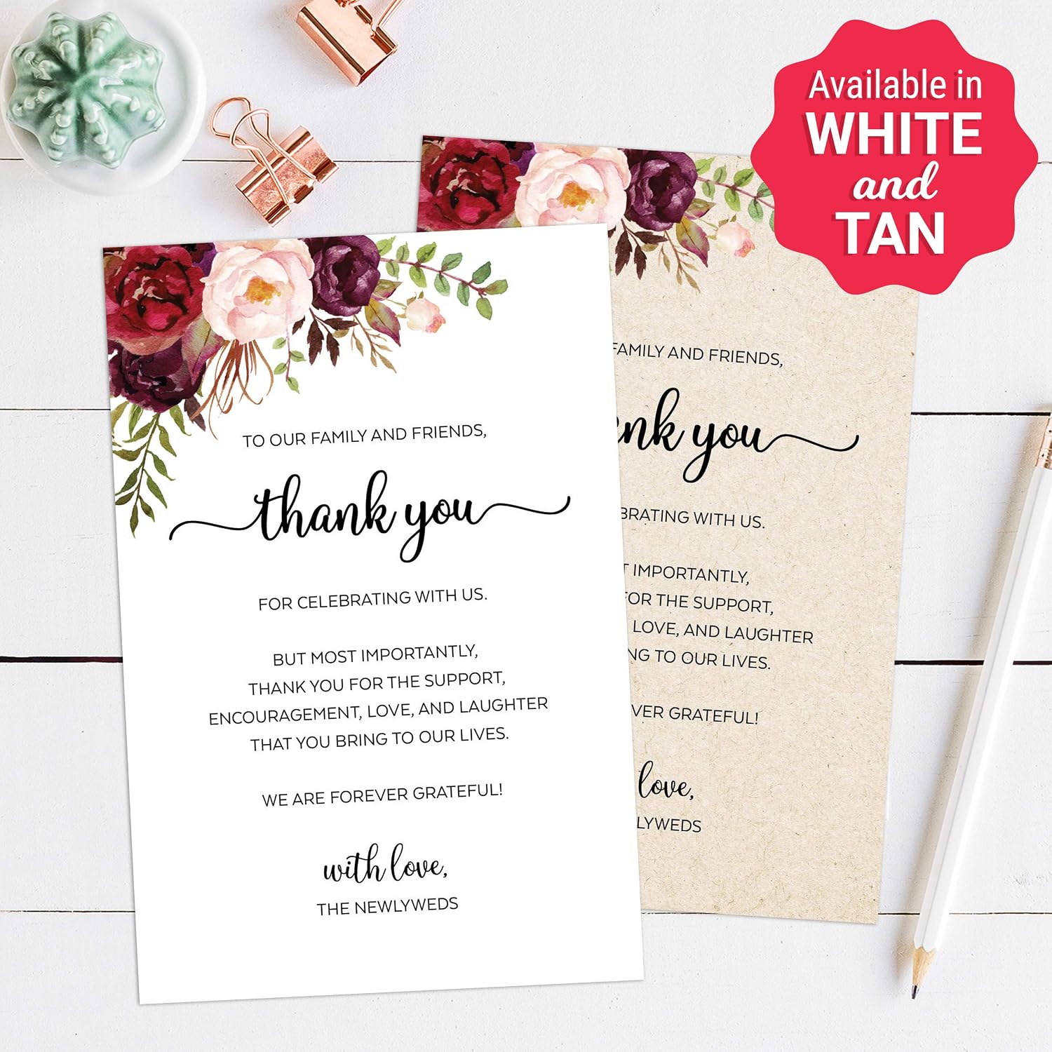 321Done Thank You Place Setting Cards, 4x6, Red Roses White, With Love