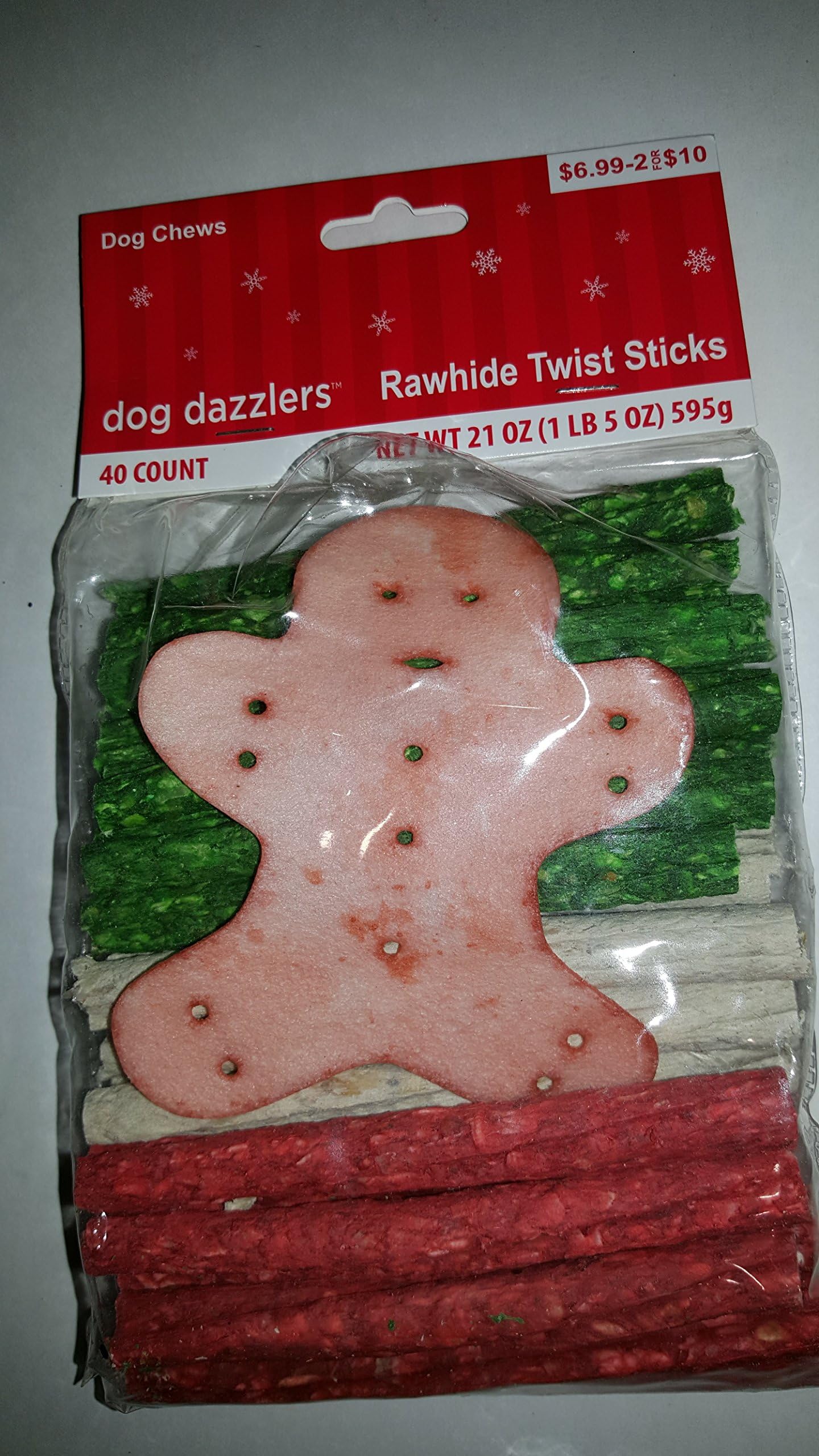 Dog Dazzlers Rawhide tist Sticks 40 Count 21 oz. + 1 gingerbreadman