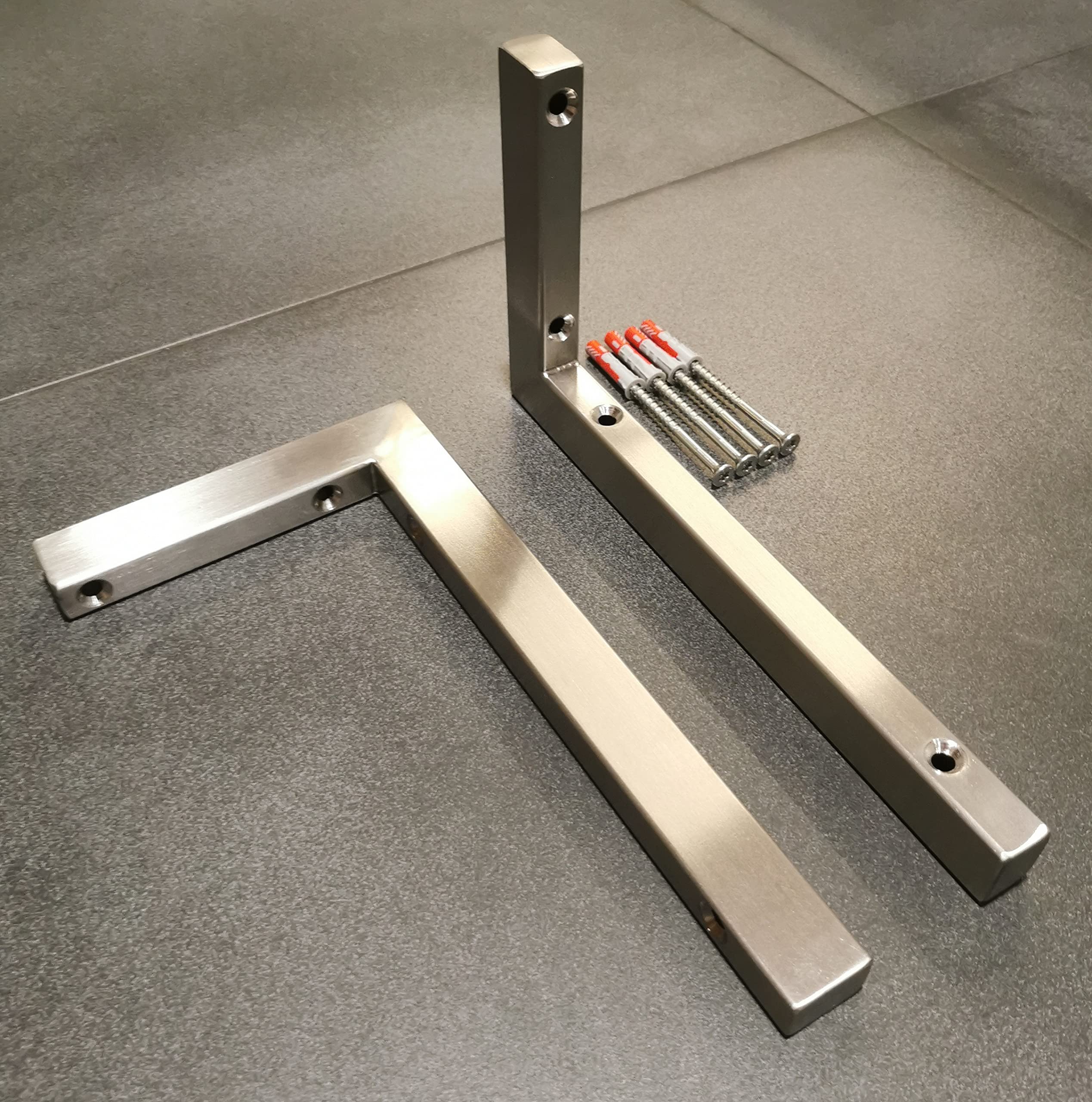 2er Set V2A Wandhalterung 30cm mit Schrauben Waschtischplatte Regalträger Konsolenträger Wandkonsole Edelstahl gebürstet rostfrei 300 kg Traglast