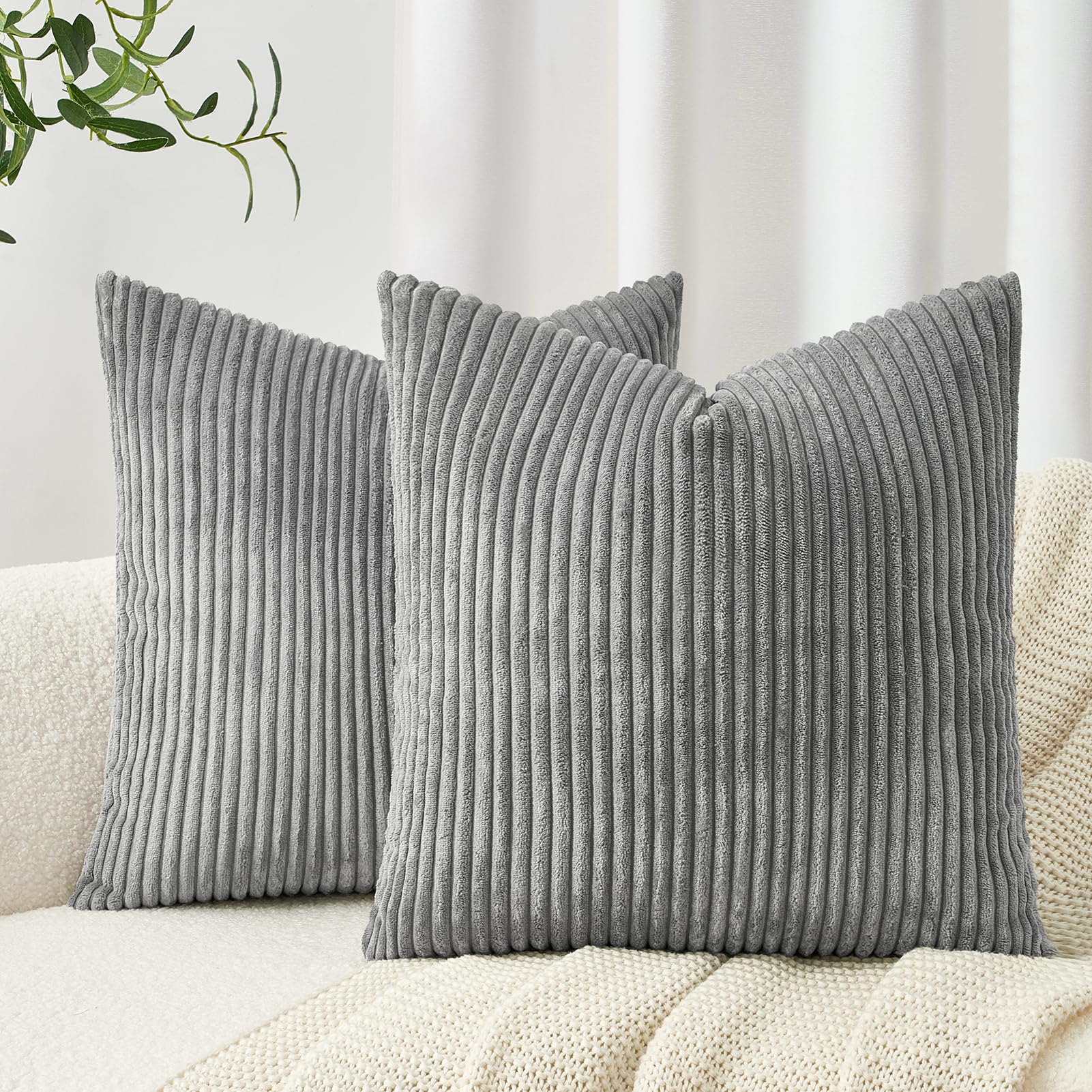 Topfinel Kissenbezug 40x40 grau Kordsamt 2er Set gestreiftes Muster Kissenbezüge Kissenhülle Dekokissen Sofakissen Couchkissen Dekokissen Zierkissenbezug Deko Kissenhüllen Wohnzimmer