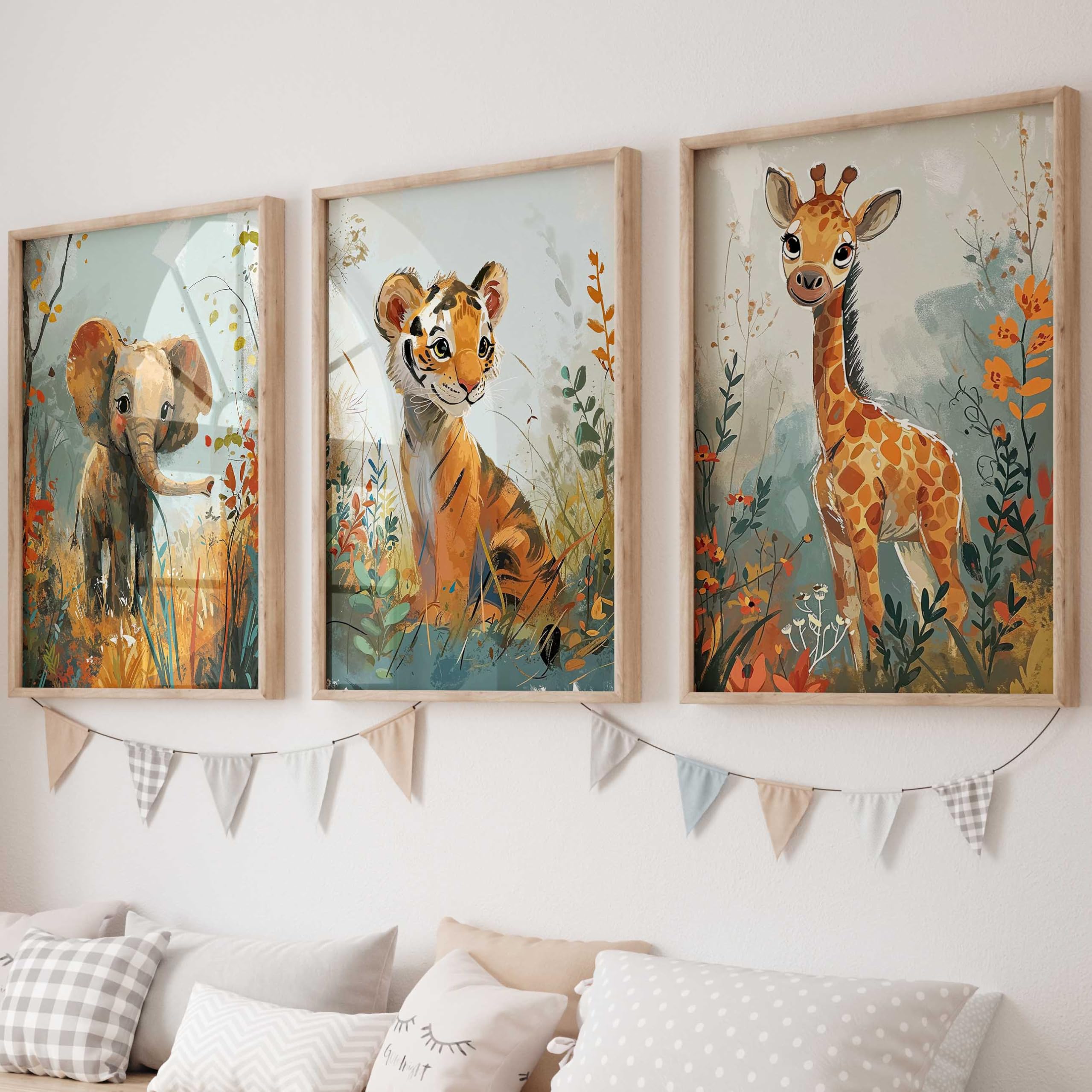 WANDKIND Kinderzimmer Poster Set P809 / Safari Tiere Babyzimmer Wandbild, Kinderposter (Ohne Bilderrahmen, 40 x 50 cm)