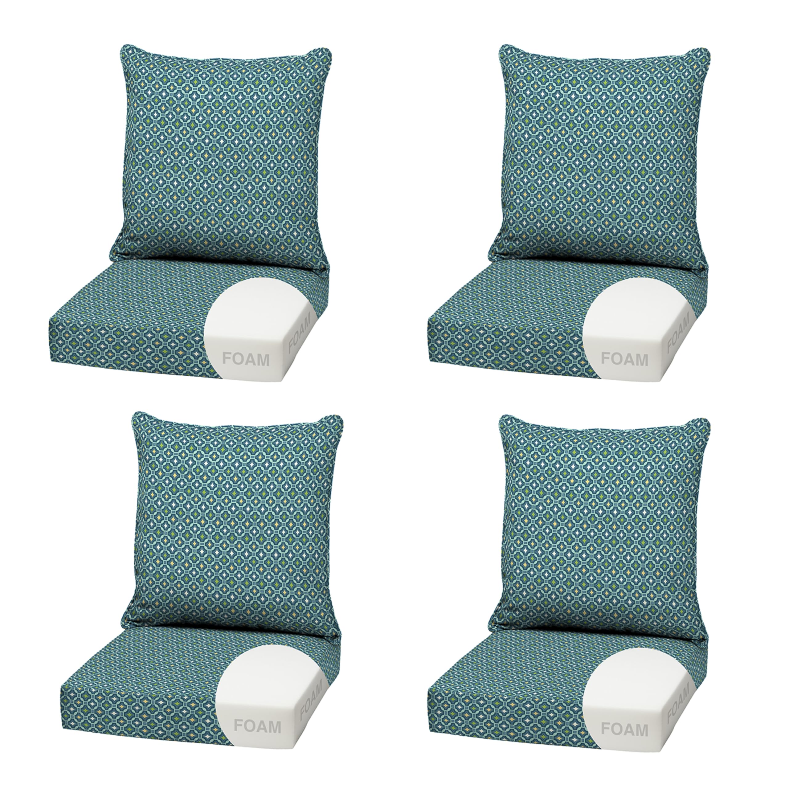 Arden Outdoor Deep Seat Cushion Set, Foam, 4-Pack, 22x24, Alana Tile