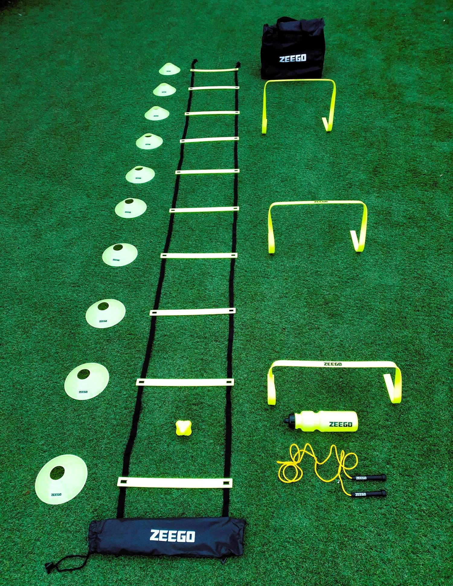 ZEEGO Agility Kit, Speed Ladder Training Ladder for Soccer, Speed, Football Fitness Feet Training, Portable Carry Bag Agility Training Equipment | Combine Kit