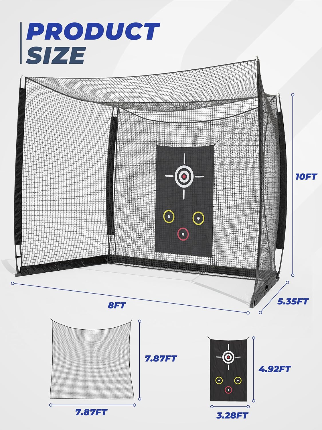 Golf Hitting Cage,10x8ft Practice Hitting Net with Double Layer Back Net & Target Cloth, Heavy-Duty Golf Cage for Backyard, Indoor & Outdoor - Image 3