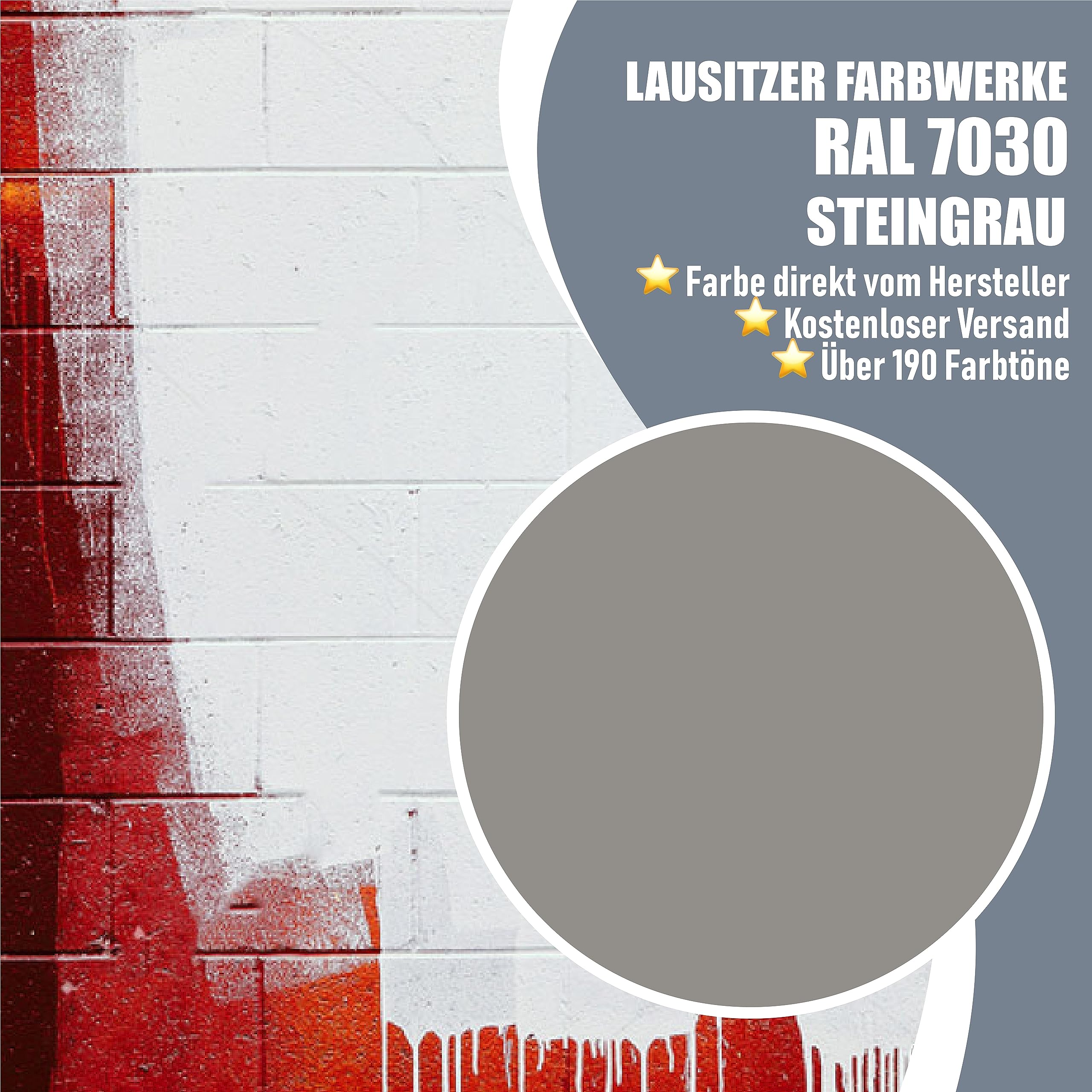 Lausitzer Farbwerke Betonfarbe SEIDENMATT Steingrau RAL 7030 Grau Traditionelle Fassadenfarbe für mineralische Untergründe (Stein Mauer Beton Fassade Putz Zement) streichen & versiegeln (1 L)