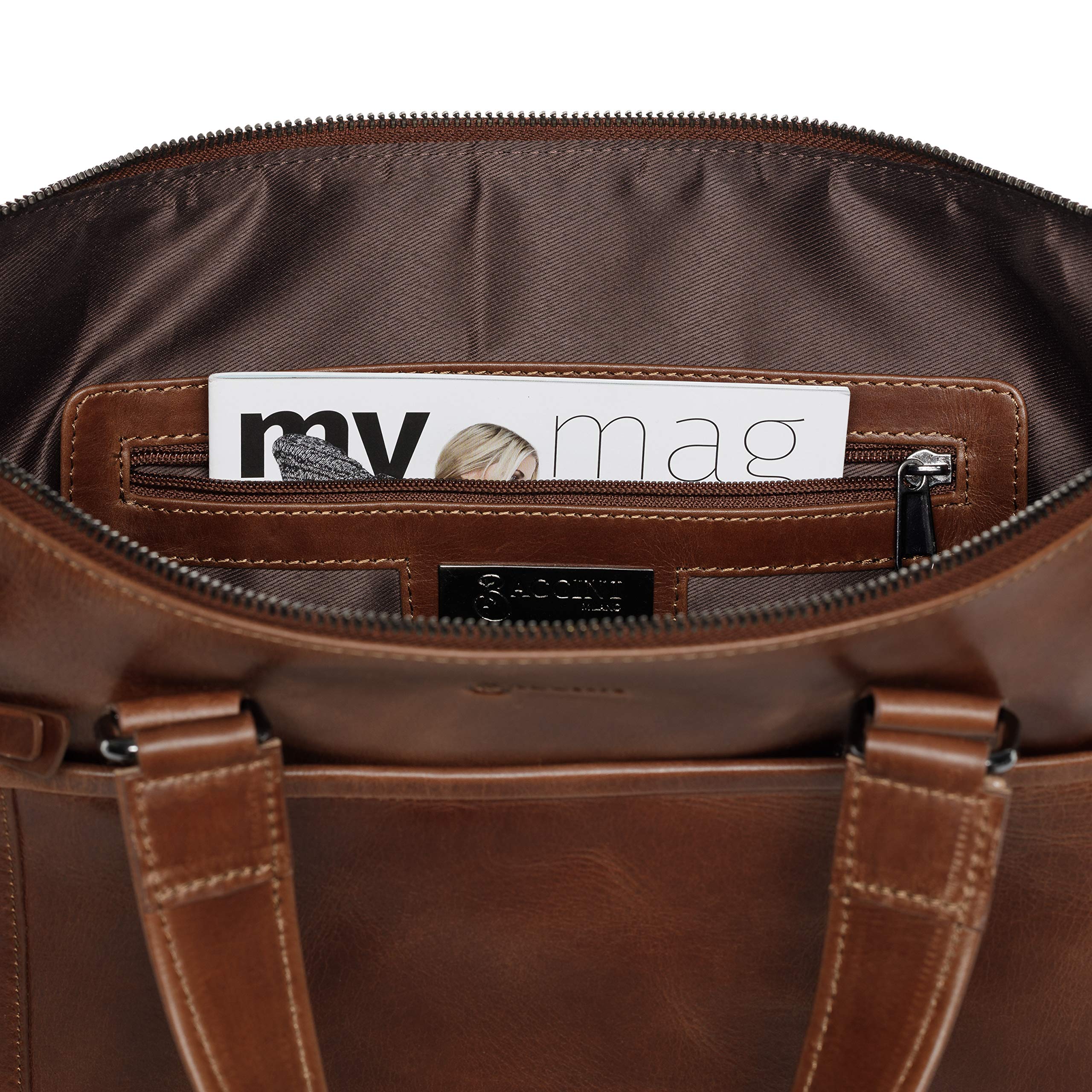 BACCINI Sac bandoulière Ordinateur Leandro | Compartiment 15" Laptop Cuir véritable | Sacoche Porte-Document en bandoulière Grand Homme Marron | Sac Messager école Etudiante Travail Fait à la Main