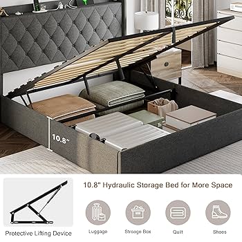 ①収納付きベッドフレームクイーン ②Avencoシングルスプリングマットレス ①収納付きベッドフレームクイーン ②Avencoシングルスプリング