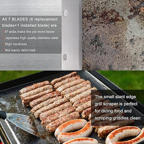 Miniatura 4 de Rascador de parrilla con 7 cuchillas y raspador de parrilla de borde inclinado pequeño, accesorios de parrilla de aluminio fundido resistente,