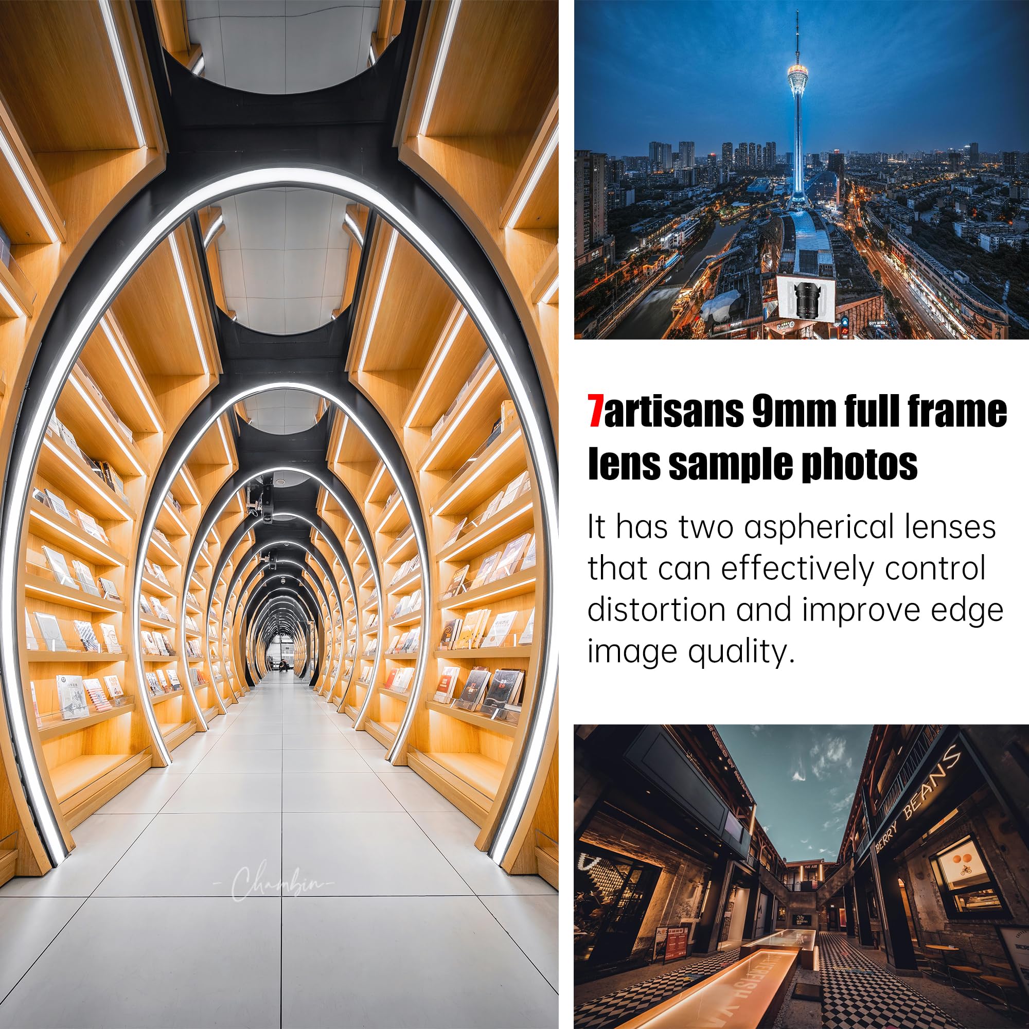 7artisans Obiettivo grandangolare 9 mm F5.6 full-frame 132° quasi zero distorsione, 0.2 m focale minima compatibile con Sony A7, A7R, A75, A7SII, A9, A7C, A1