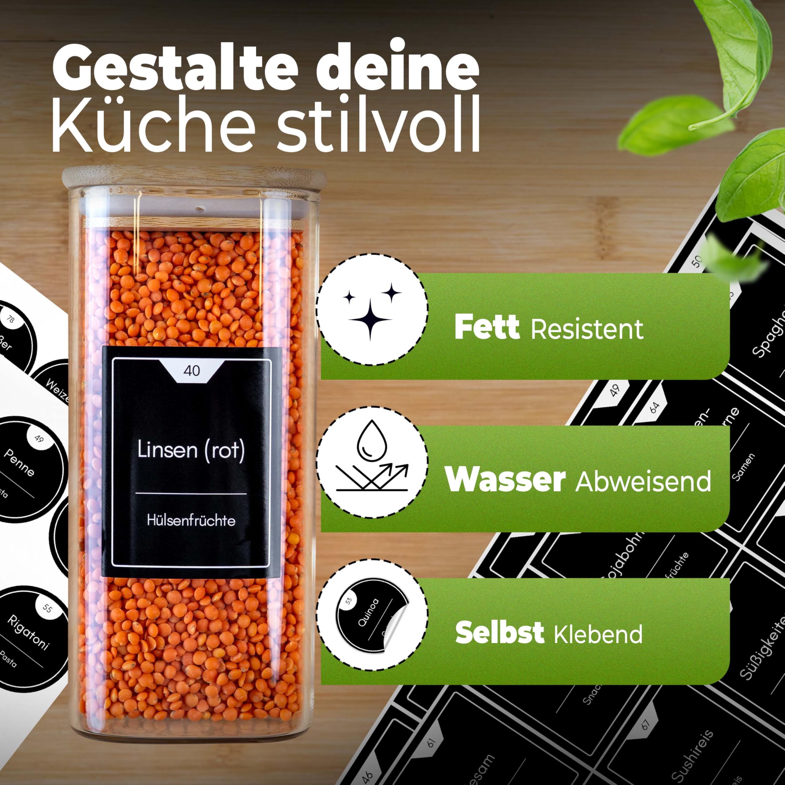 CLIDOR Vorratsgläser mit Deckel, Eckig - 12er Set - 6,5L Vol., Inkl. 210 Premium Vorratsetiketten in Rund & Eckig, Erhöhte Glasstärke, Vorratsdosen mit Deckel luftdicht, Glasbehälter für Lebensmittel