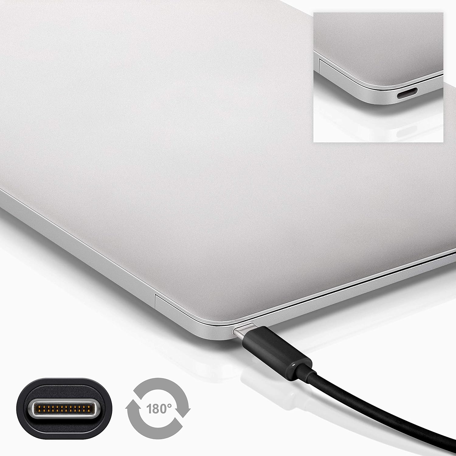 USB-C cable connected to a laptop
