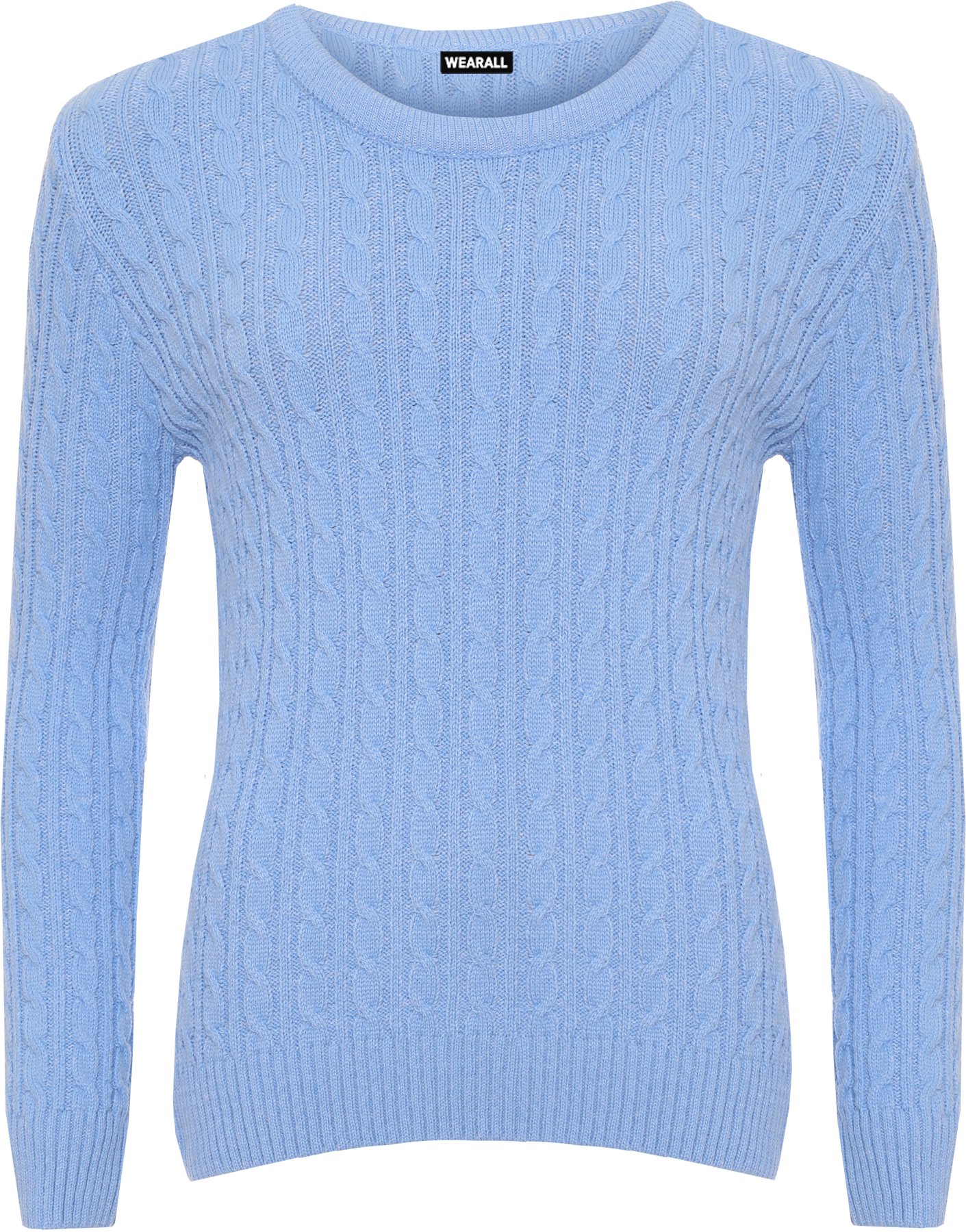 WearAll Women's Cable Knit Long Sleeve Top Ladies Jumper Sweater - Light Blue - 18-20