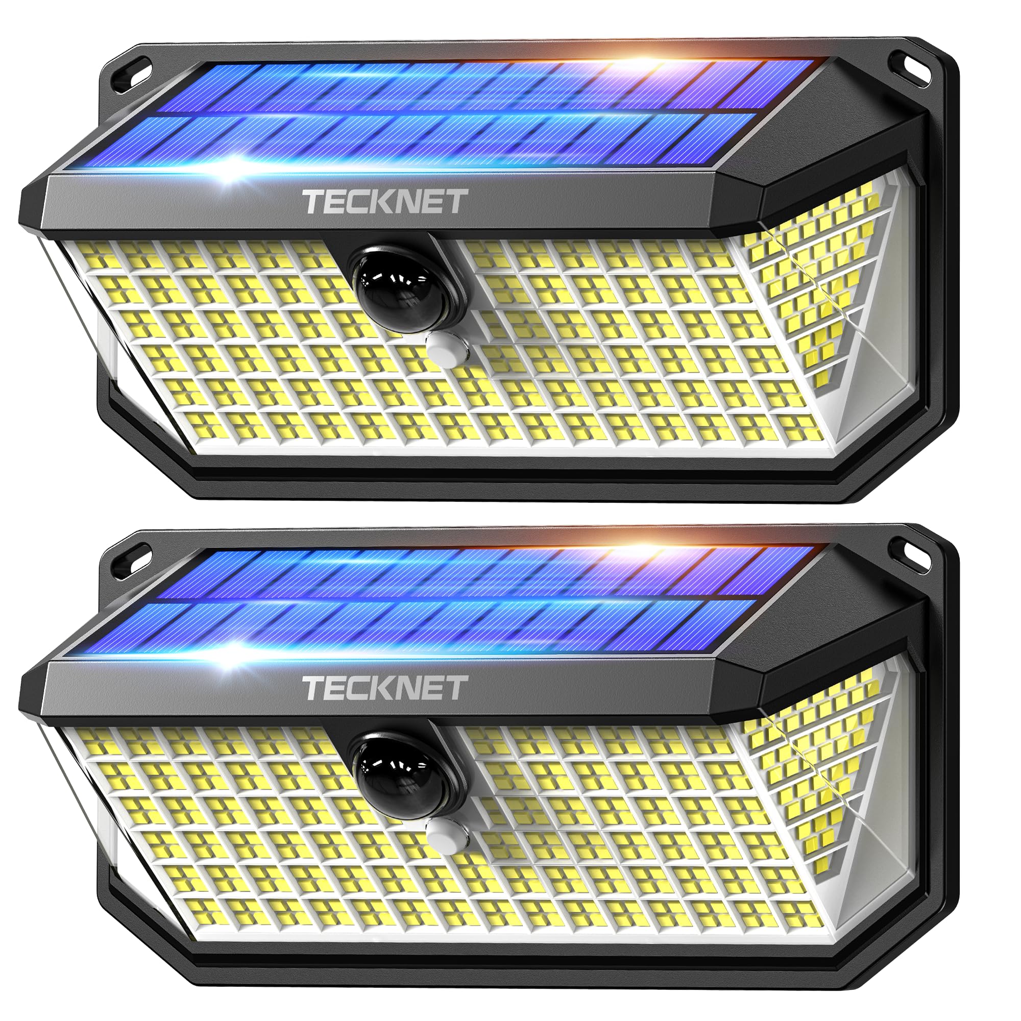 TECKNET Solarlampen für Außen mit Bewegungsmelder 416 LED, 2 Stück 300° Superhelle LED Solar Wandleuchte, IP66 wasserdichte Solarlampen Garten, Wand, und Outdoor Beleuchtung