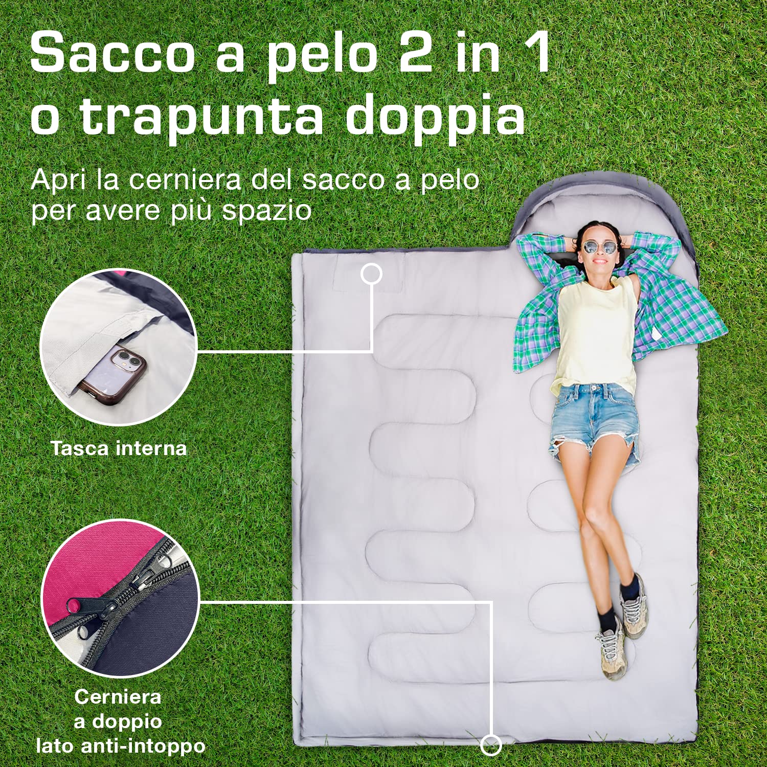 Active Era Premium Sacco a Pelo 4 Stagioni Rettangolare per adulti e bambini - Sacco a pelo leggero e impermeabile. Perfetto per campeggi e viaggi, con sacco a compressione