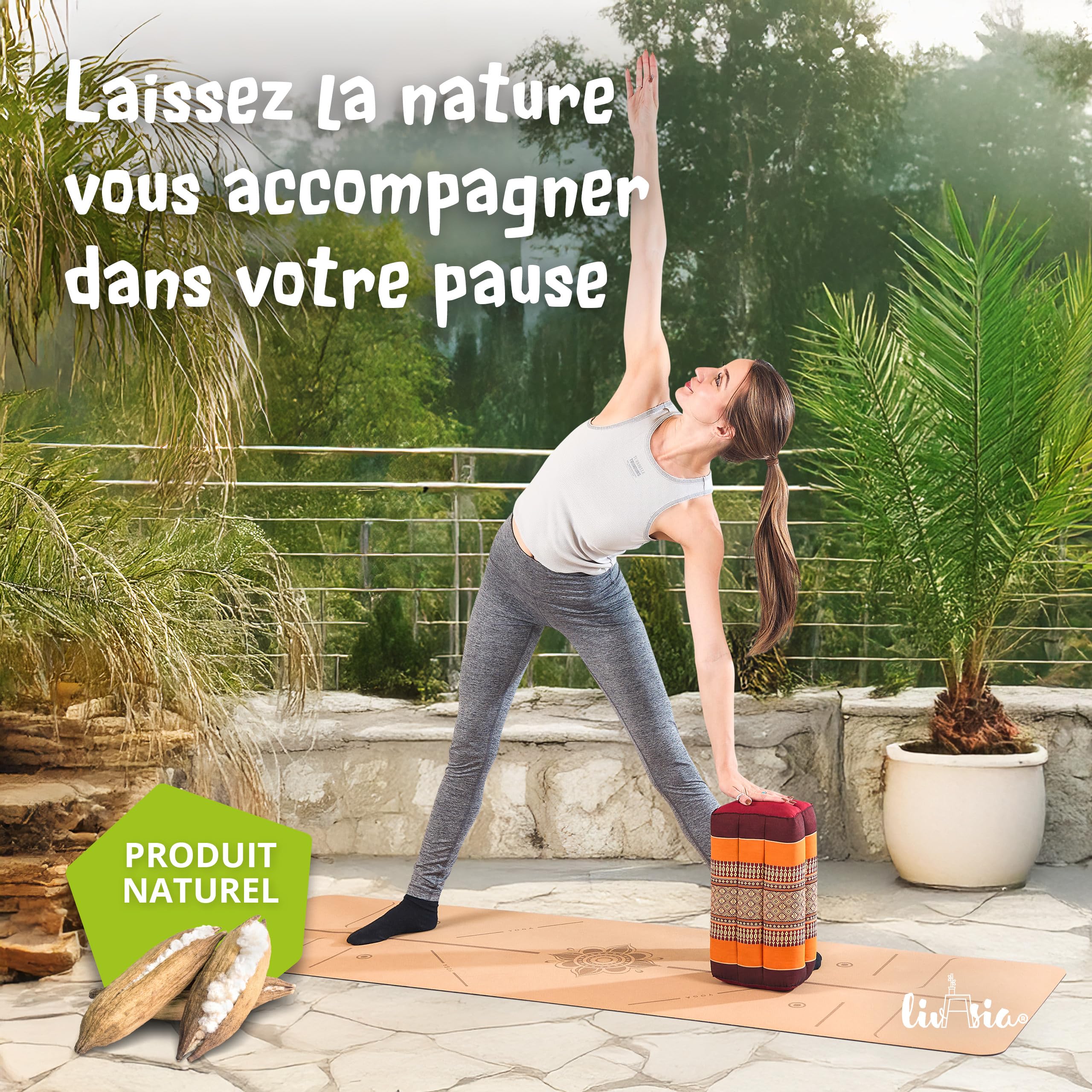 livasia coussin yoga carré bloc - 17x34x12cm - Coussin de méditation kapok, Coussin de soutien bolster rectangulaire, Accessoires yoga pilates coussin cale-nuque, fait main