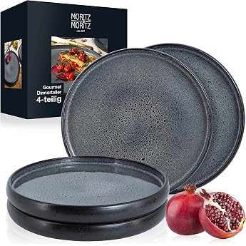 Moritz & Moritz Solid 4 x Dinner Plates 26 cm - Stoneware Plate Set - Crockery Set for Serving