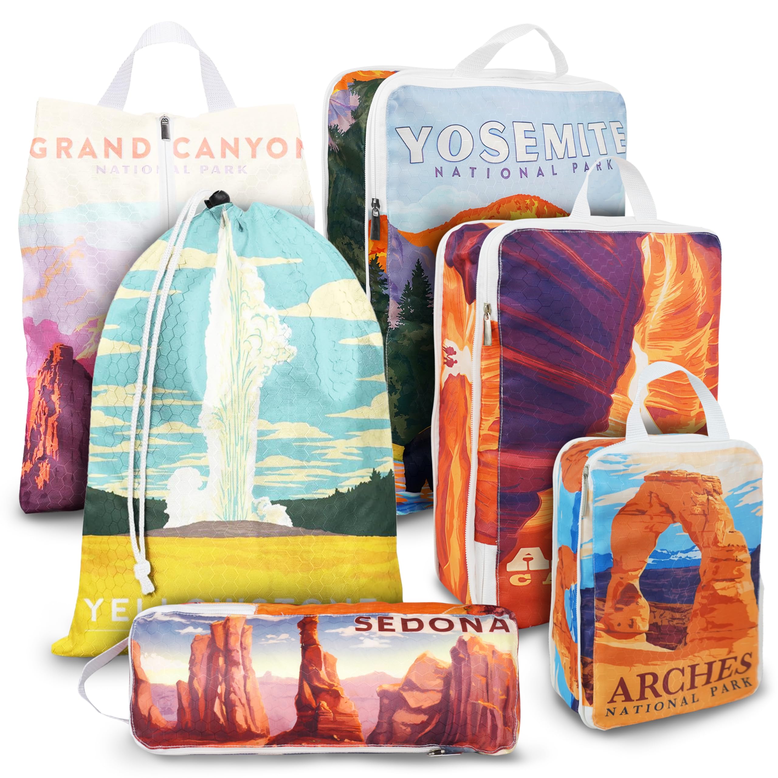 Compression Packing Cubes for Travel, 6 Set National Park Luggage Organizers, Lightweight Waterproof Expandable/Compression Bags Smell Proof Travel