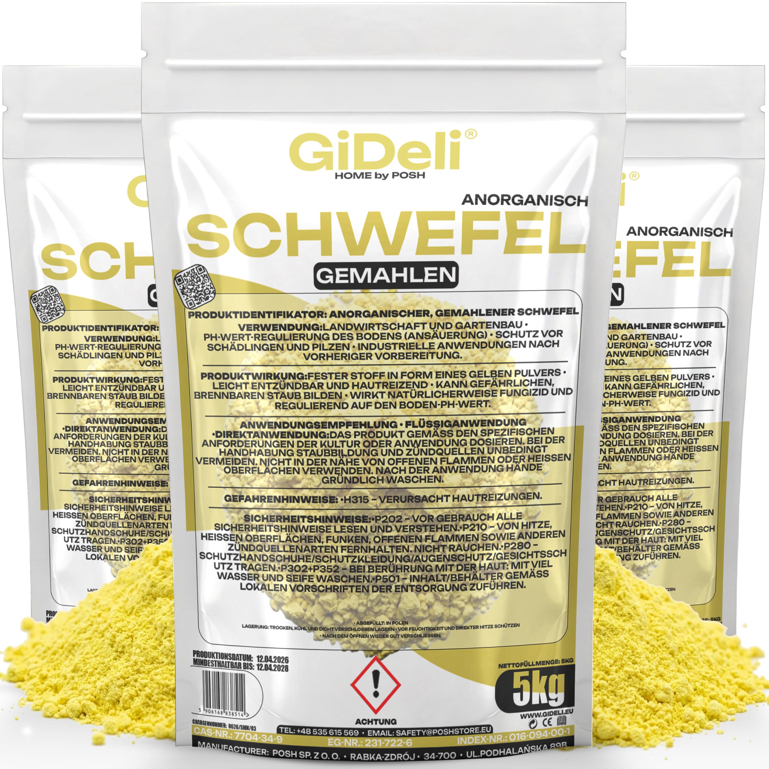 GiDeli Schwefelpulver 3 x 5 kg - Schwefel Dünger zum Ansäuern