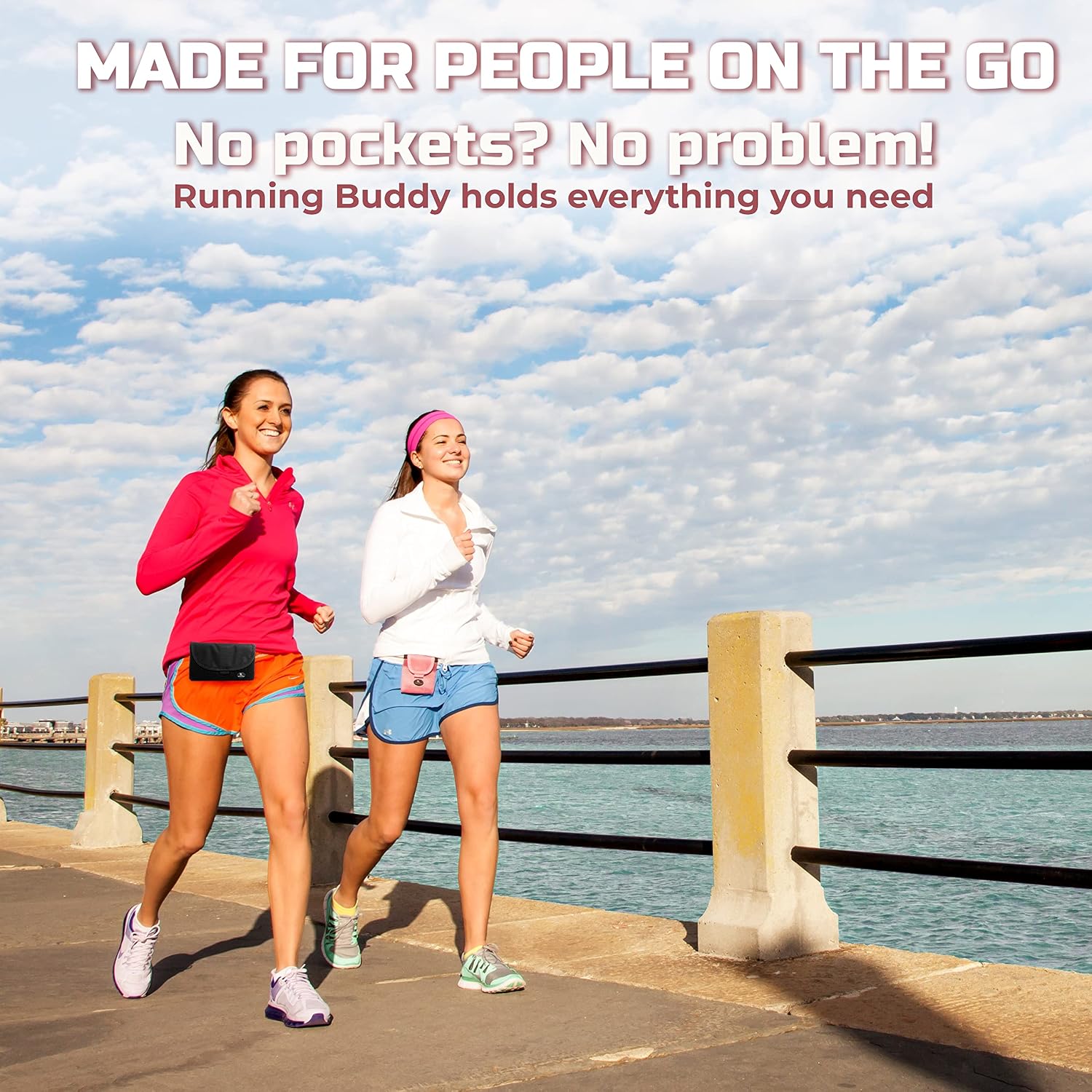Running Buddy Pouch H2O (Black)- Magnetic, Personal Hydration Pouch - No Belt or Clip Needed (4" L x 4" W) - Perfect for Runners, Walks, and Traveling