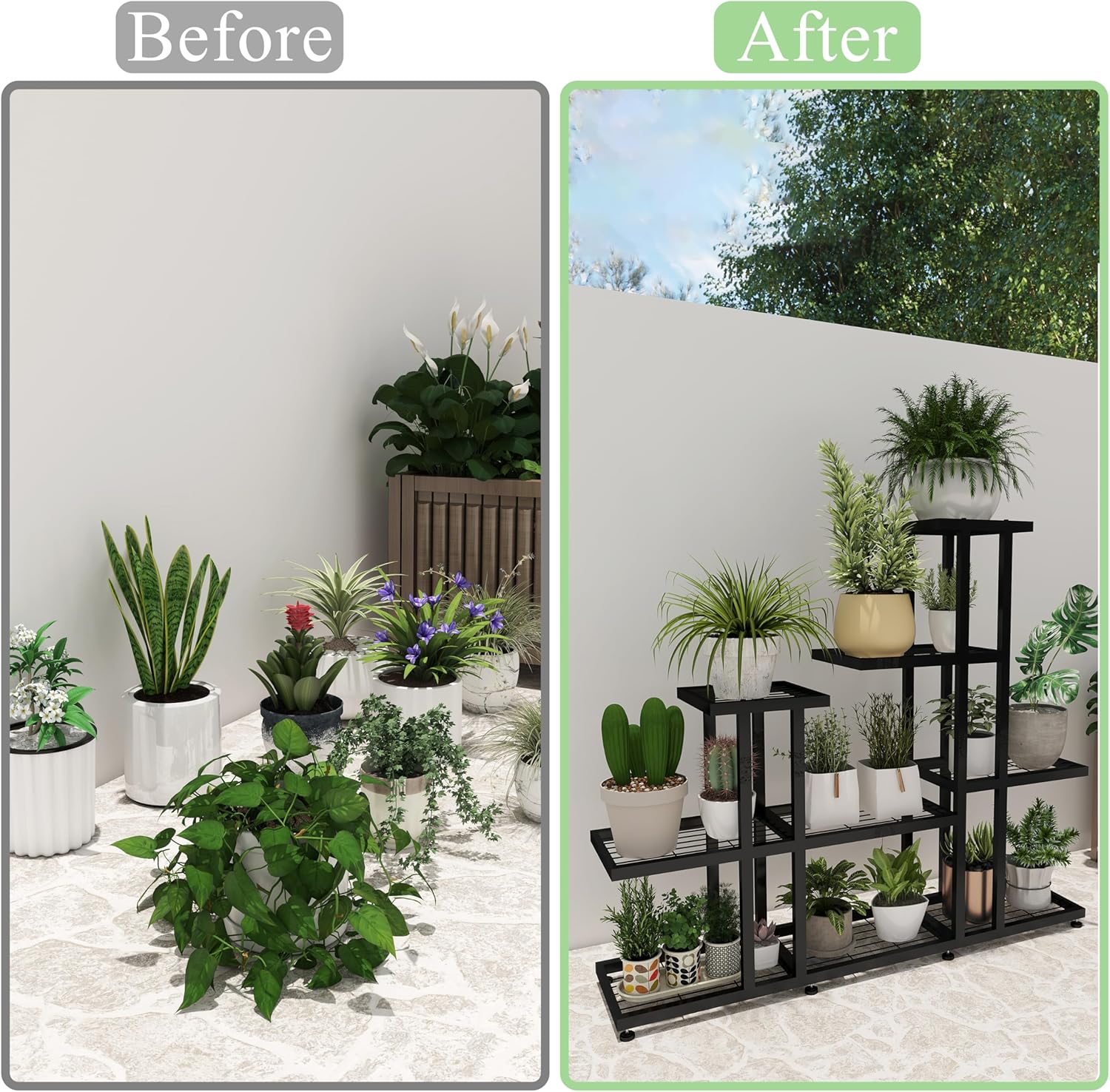 Plant Stand Indoor Corner Plant Stand Window Sill Plant Shelf for Bonsai Tree Live Plants Indoor Outdoor Metal Flower Rack for Apartment Decor Patio Decor, (6-Tier 16 Potted)