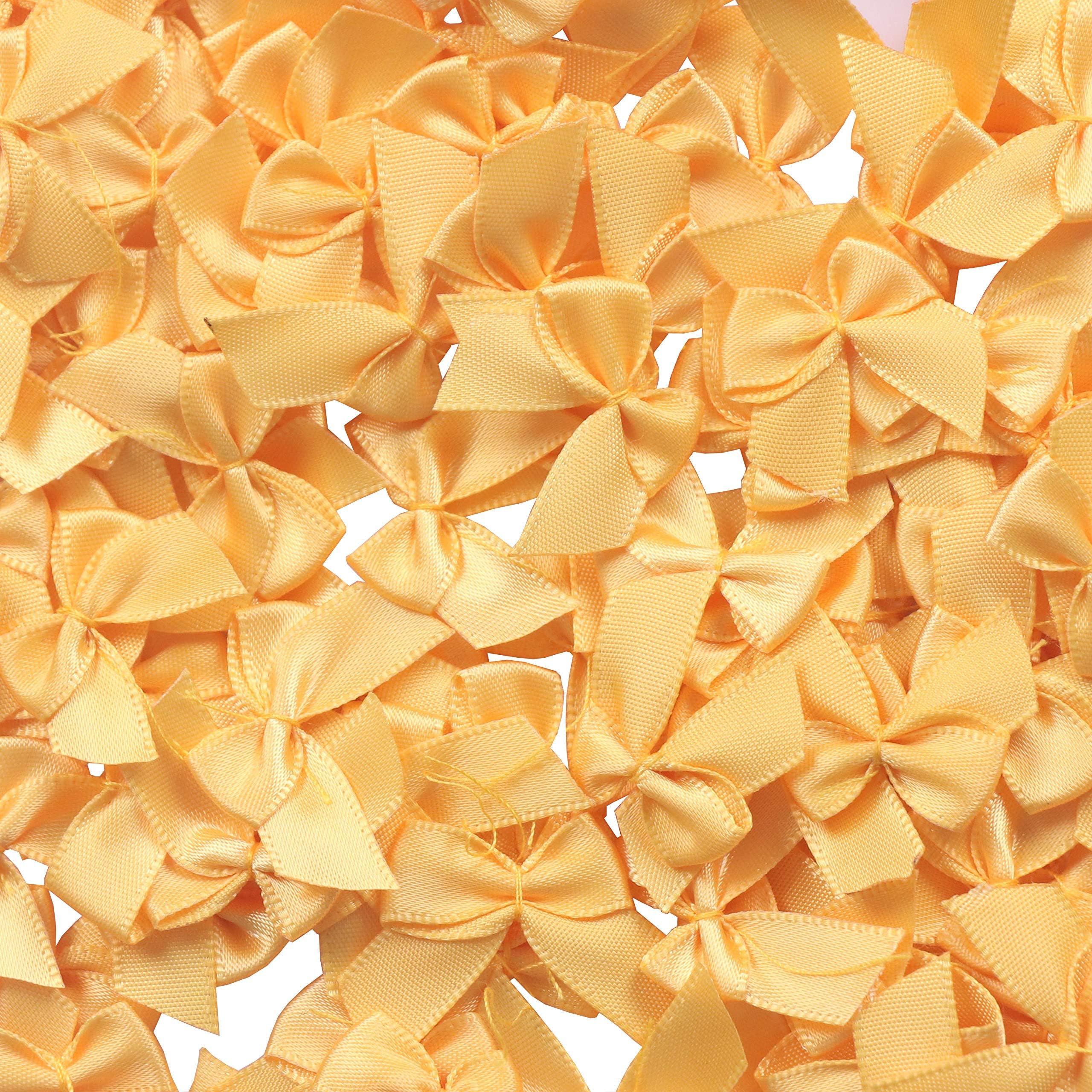 YAKA 80Pcs Mini Satin Ribbon Bows Flowers 1" x3/4"Appliques DIY Craft Scrapbooking DIY Embellishmen Projects,Bow Decorations (Yellow)