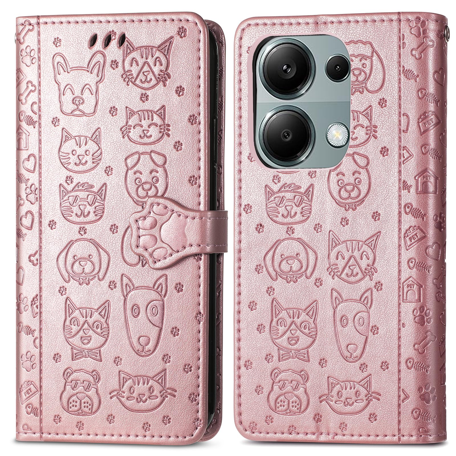 Fertuo Custodia Portafoglio A Libro Per Redmi Note 14S / Note 13 Pro 4G / POCO M6 Pro – Cover In Pelle PU Con Disegno Gatto E Cane – Viola - 2