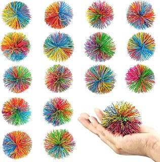 Pack of 16 Stringy Balls, Fluffy Balls, Sensory Fidget Rainbow Squeeze Ball for Chi…