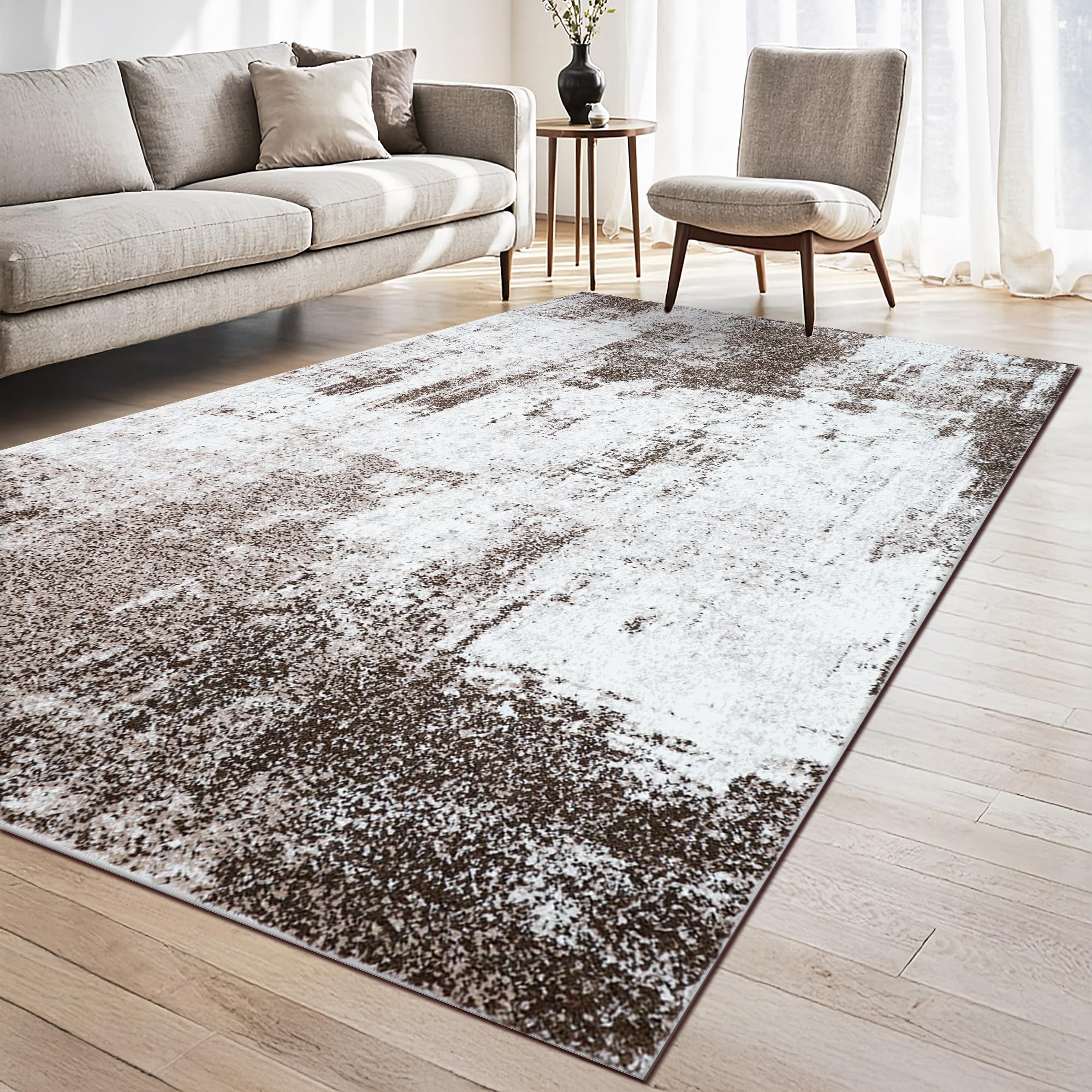 homeart Marlow Modern Abstract Area Rug Super Soft Sustainable Neutral Woven Carpet with Bold Patterned Design Durable Indoor Rug for Living Room Bedroom Entrance Kid Pet Friendly Brown 80x150 — image 1