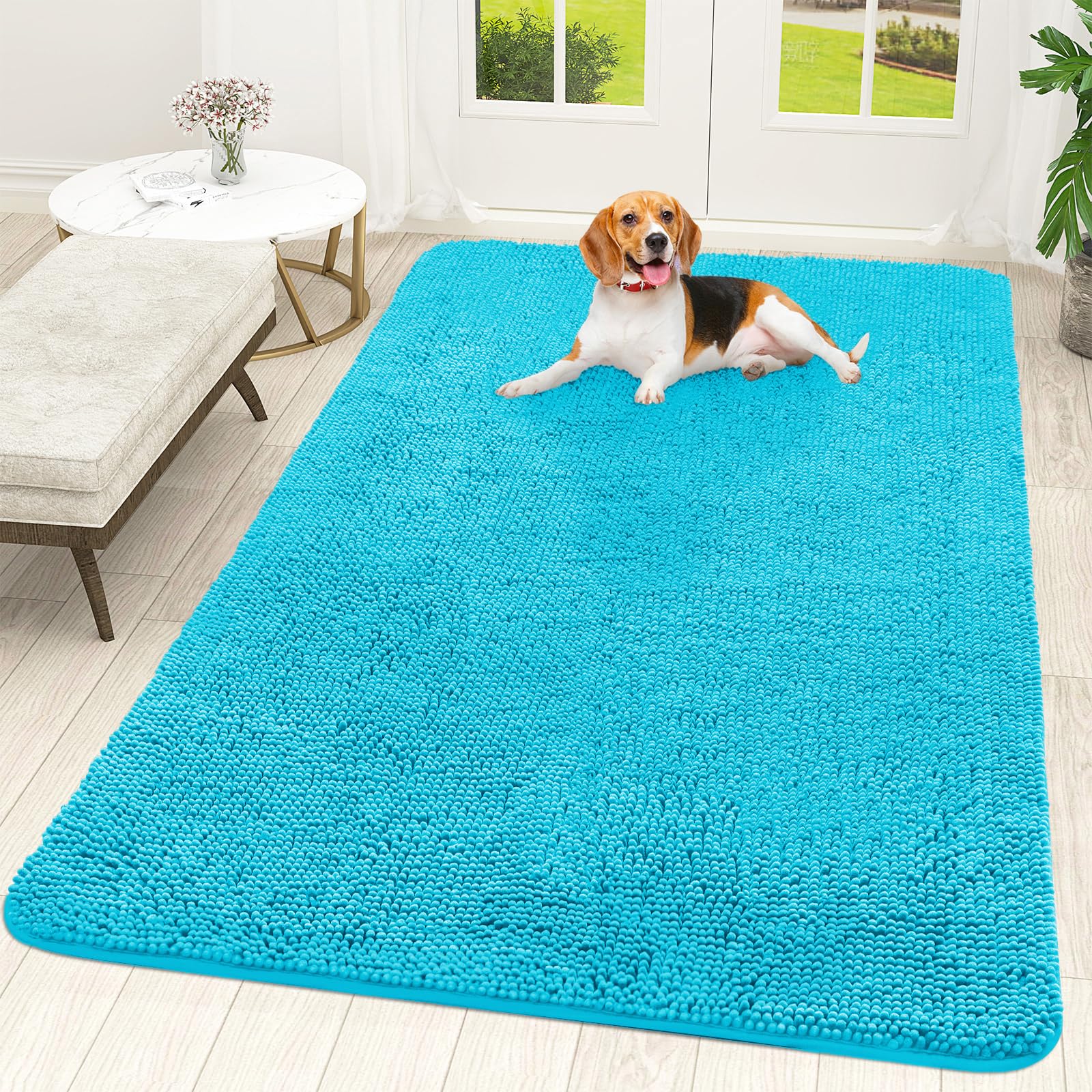 OLANLY Dog Door Mat for Muddy Paws 70x46, Super Absorbent Chenille Mud Mat