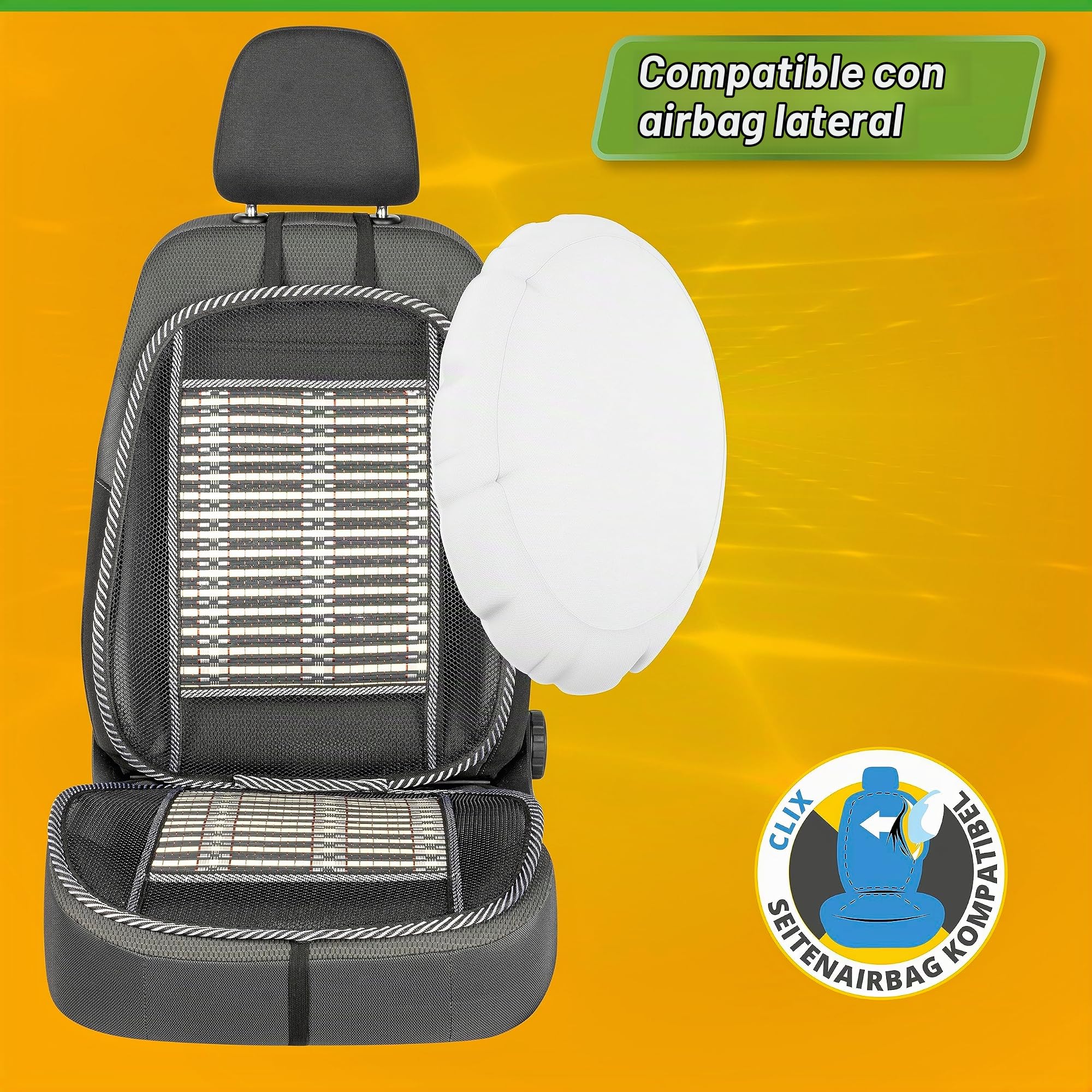 CarComfort funda de asiento de bambú transpirable, funda de asiento de coche con bambú, cubierta de plaza universal en beige/negro