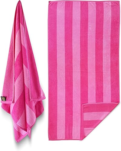 Toalla de playa extra suave de 30 x 60 pulgadas (paquete de 12) dos tonos rosa cabaña raya hotel piscina resort y regalo absorbente 100% algodón