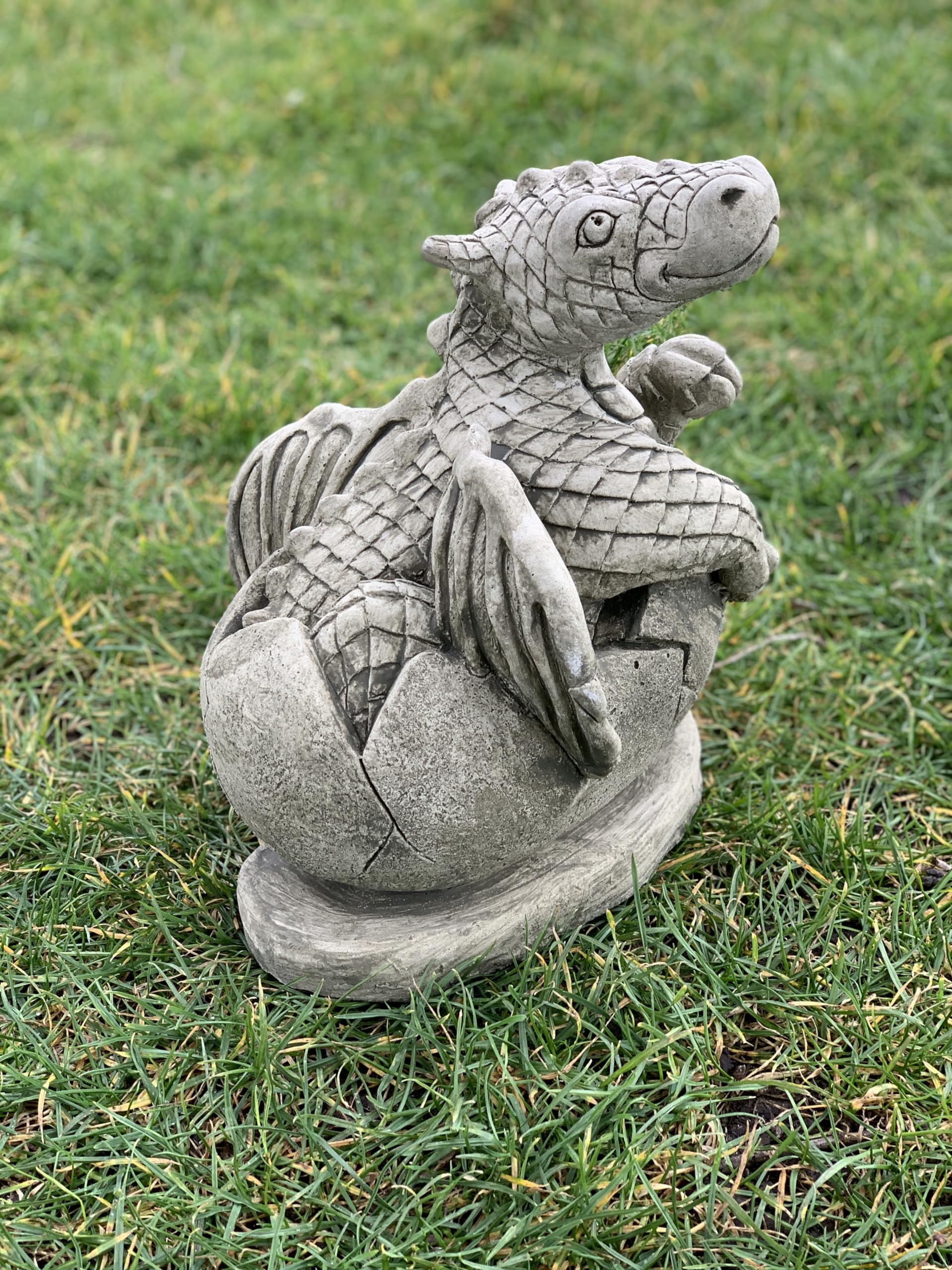 OLOMA Hatching egg baby dragon statue Stone dragon sculpture Concrete egg dragon figurine Cement animal decor Outdoor garden decoration Handmade gift for housewarming