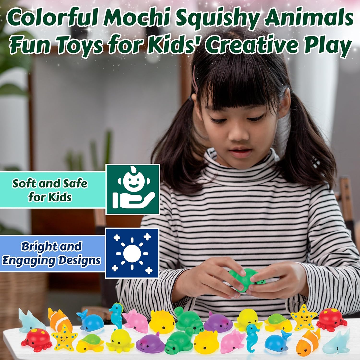 Kids Sea Life Mochi Squishy Animal Toys, Fun Mini Kawaii Squishies for Kids and Adults, Great Party Favors, Stress Relief Toys and Fidget Toy, Super Soft (Sea Animals 24 Pieces)