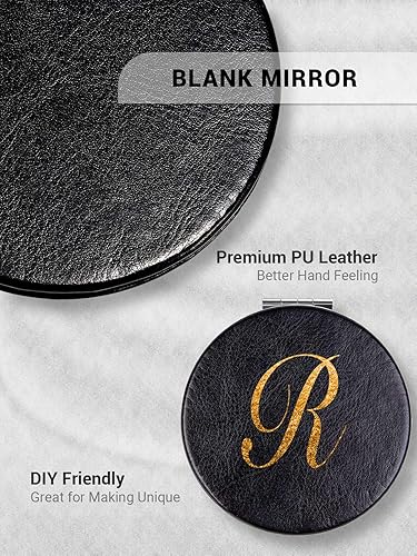 Miniatura 3 de Getinbulk Espejo compacto, juego de 2 espejos pequeños redondos de doble cara para bolso con aumento de 1x3x de piel sintética (negro, 2.8 pulgadas)