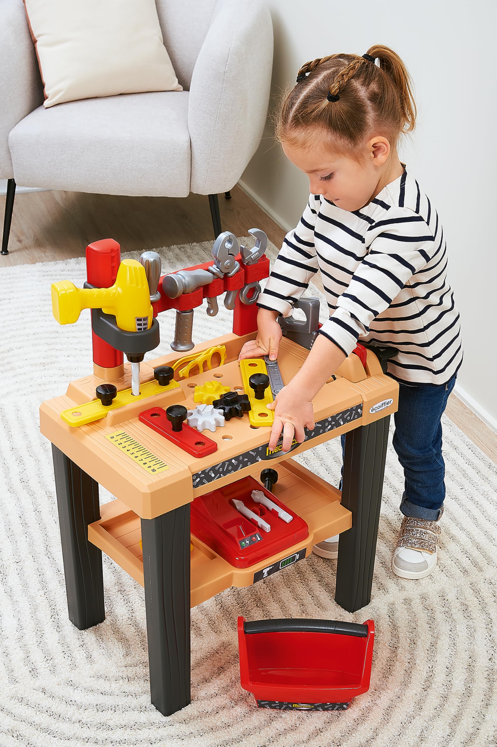 Ecoiffier Toys - 2429 - Duży stół warsztatowy z akcesoriami dla majsterkowiczów takich jak Les Grands - 29 elementów - Mecanics - Imitacja gry - Zestaw DIY - Od 18 miesięcy - Wyprodukowano we Francji