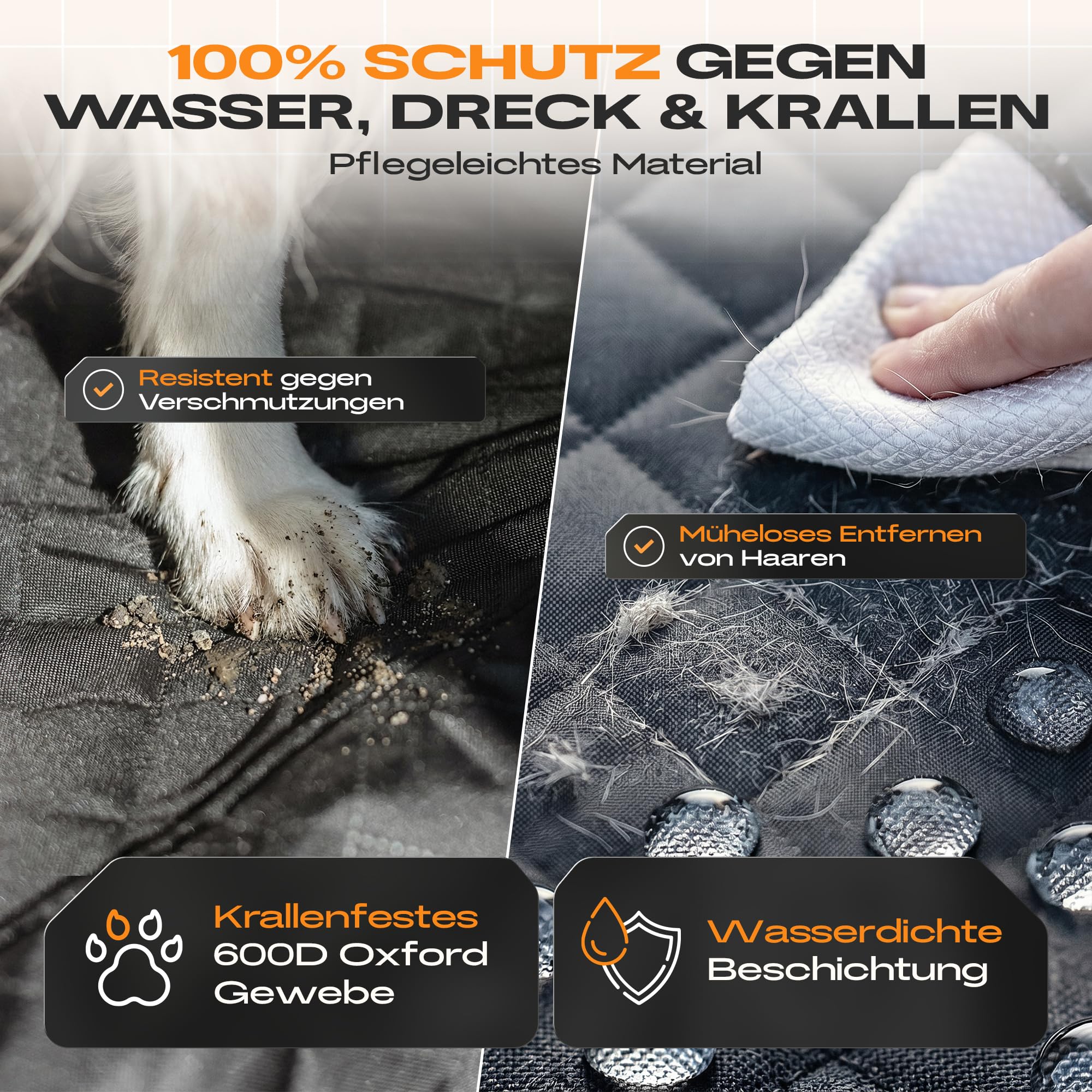 NATURIZ® Hundedecke Auto Rückbank mit Seitenschutz - Hundesitz inkl. Sicherheitsgurt - Hundematte Wasserfest - universal Rücksitzschoner mit Sichtfenster, Dog Car Seat cover, Autoschondecke (Rücksitz)