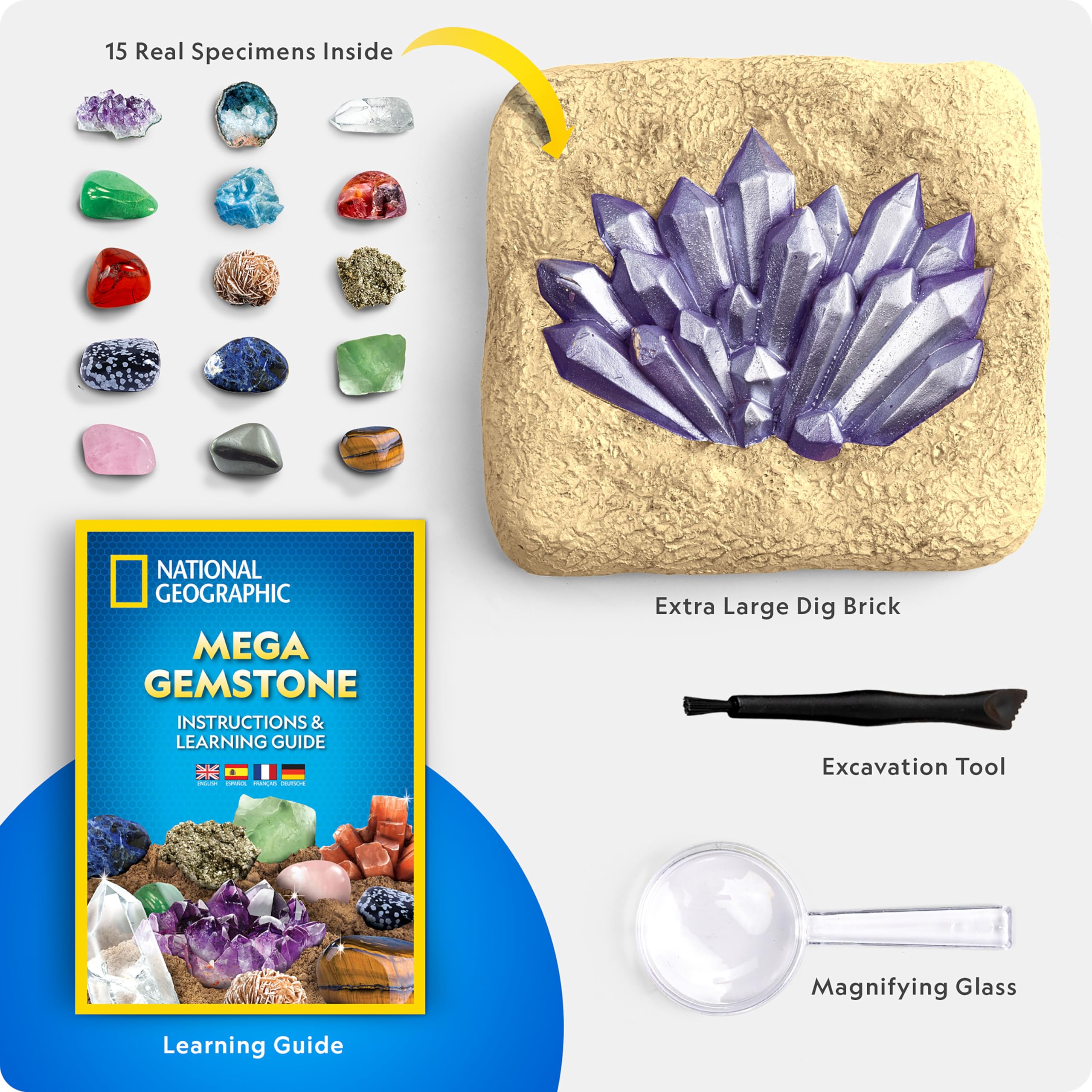 National Geographic Mega Kit de Excavación de Gemas – Kit de Excavación de Cristales y Piedras Preciosas, Juego Educativo para Niños, Regalo para Niñas y Niños, Colección de Minerales