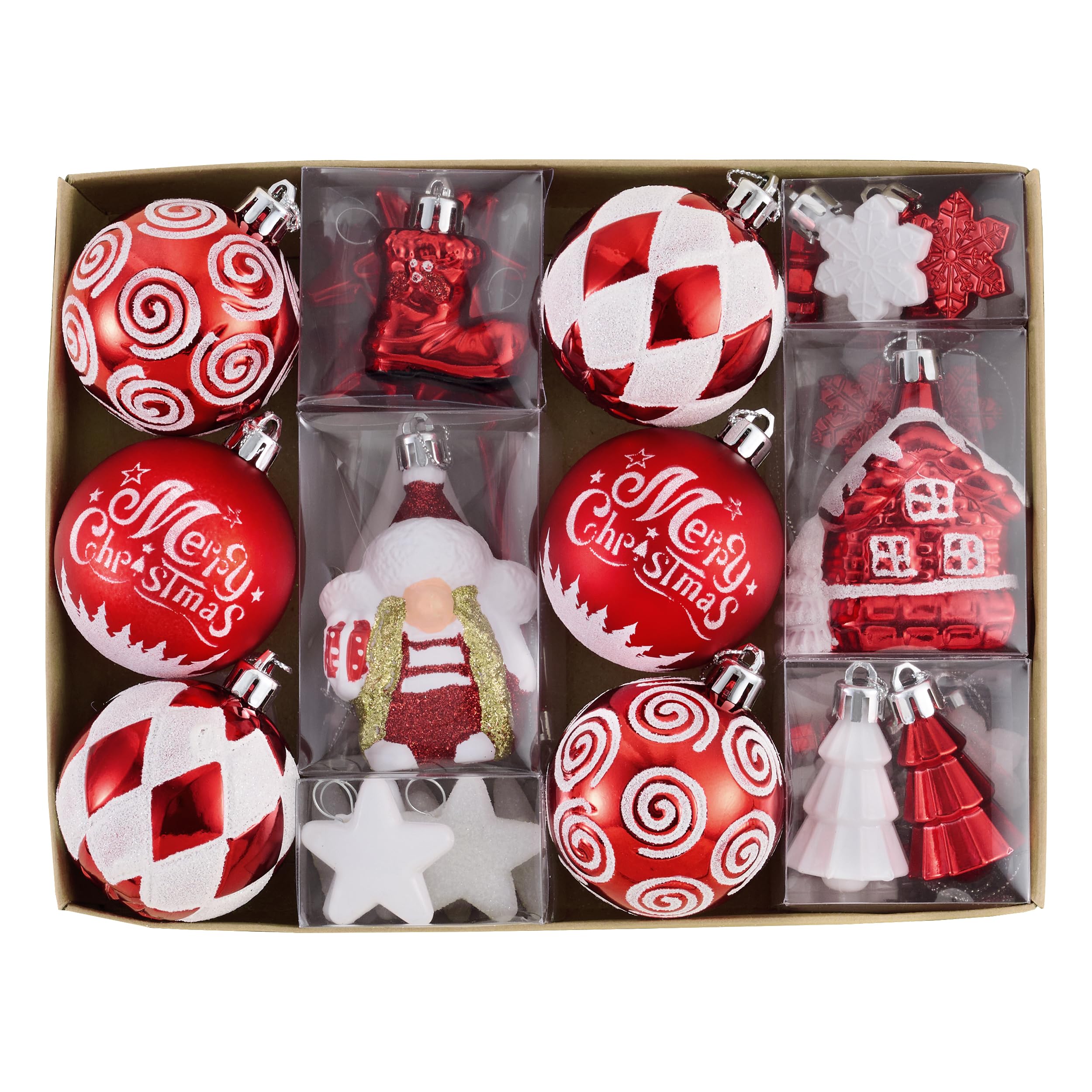 Décorations de Noël en vrac rouge et blanc pour fête thématique et grand sapin festif