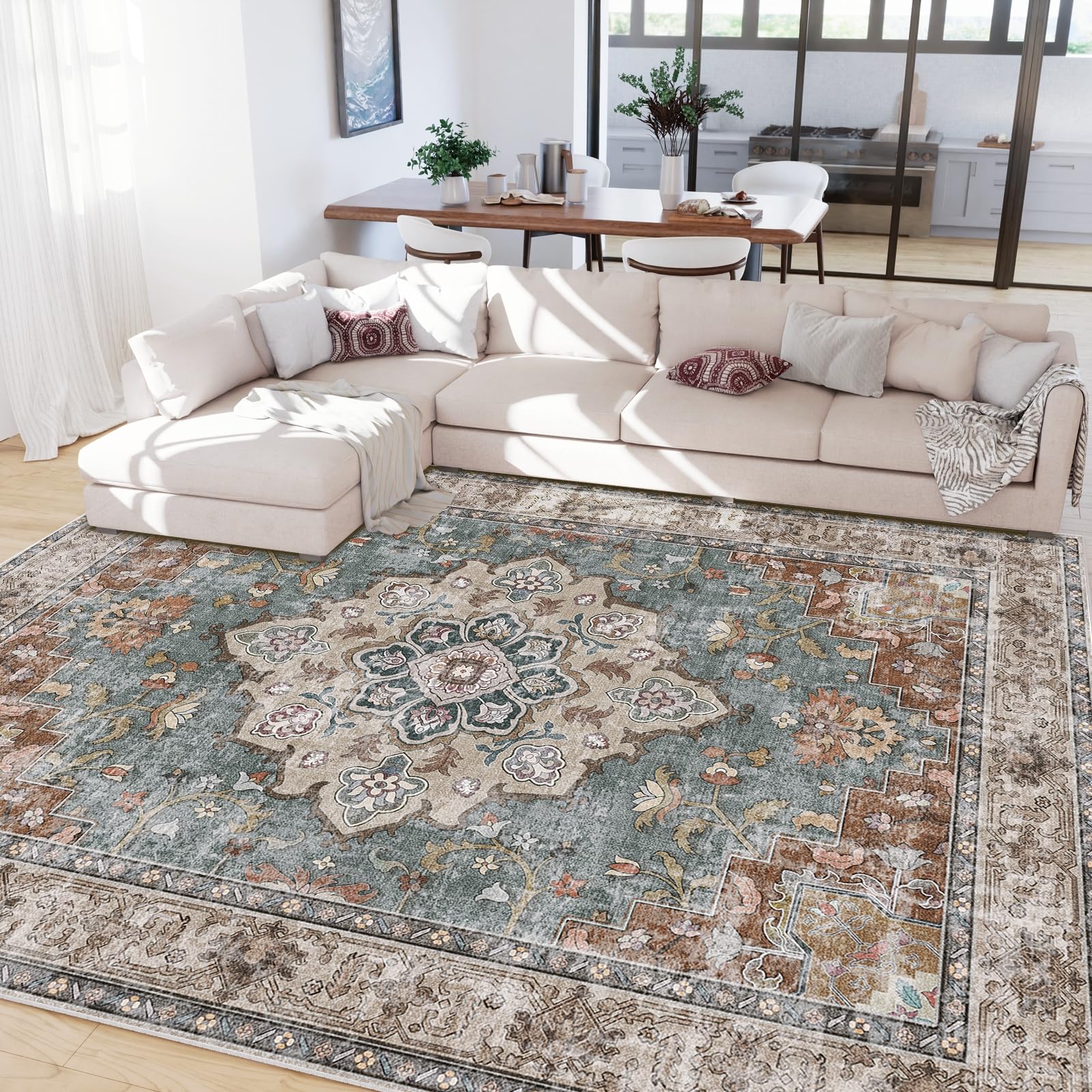 CAPALOCA Machine Washable Rugs Nursery Rug 9x12 Area Rugs Girl Non Slip Low Pile Water Repellent Soft Print Pattern for Bedroom Indoor Decor Kids