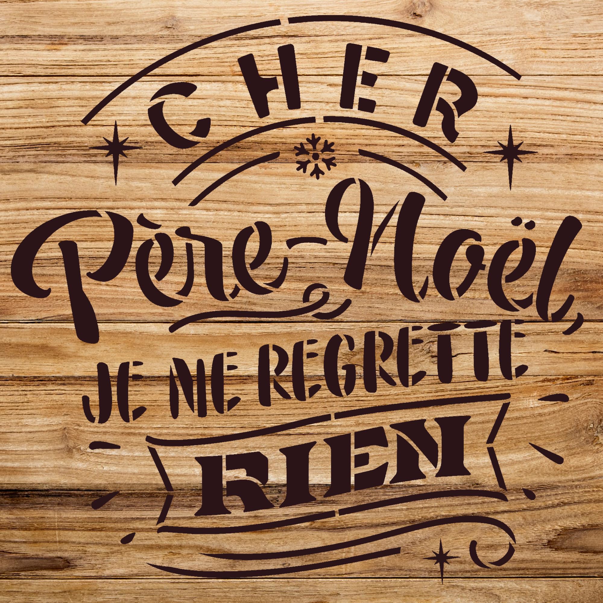 Christmas Stencil Pattern for Walls and Crafts, Reusable Mylar Template Featuring 'Cher père noël je ne Regrette Rien' Design, Ideal for Holiday Decor and DIY Projects - Size A1 (23.4