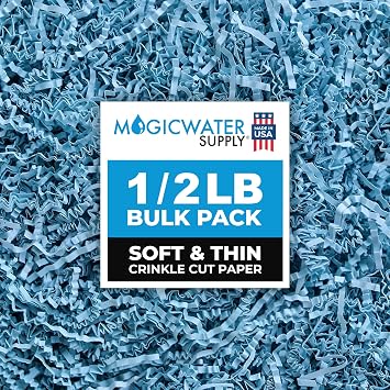 MagicWater Supply - 1/2 LB - Baby Blue - Soft & Thin Crinkle Cut Paper Shred Filler great for Gift Wrapping, Basket Filling, Birthdays, Weddings, Anniversaries