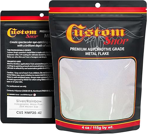 Custom Shop - Plata a arco iris- 4 onzas de microescamas holográficas de metal de 0.004 pulgadas de tamaño de 100 micrones - Resistente a los rayos