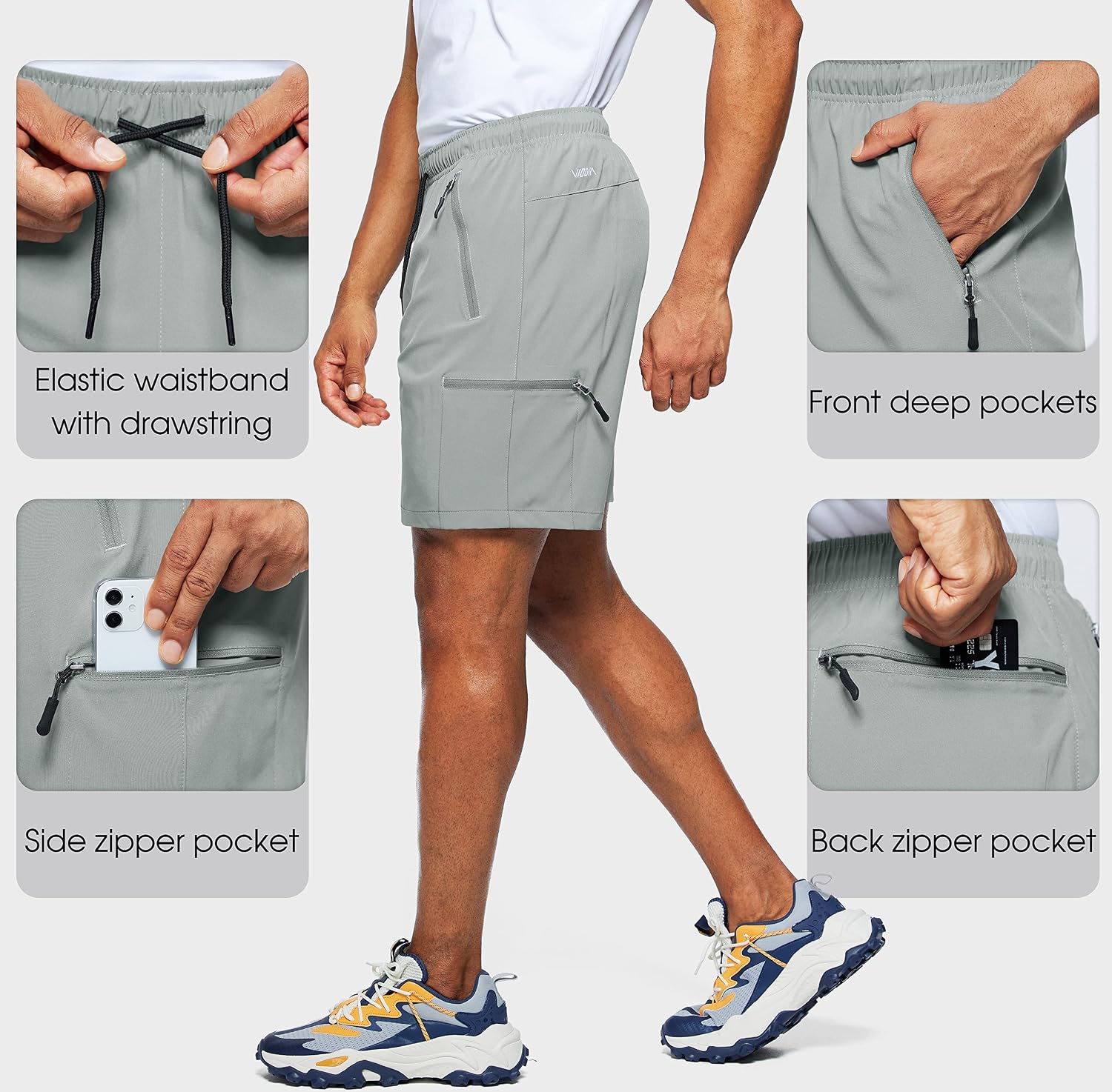 Viodia Men's Hiking Cargo Shorts with Zipper Pockets