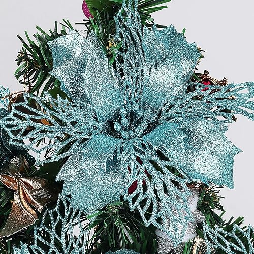 Miniatura 22 de RECUTMS 10 paquetes de flores de Pascua artificiales con purpurina para decoración de bodas, árbol de Navidad, Año Nuevo, guirnalda de Navidad