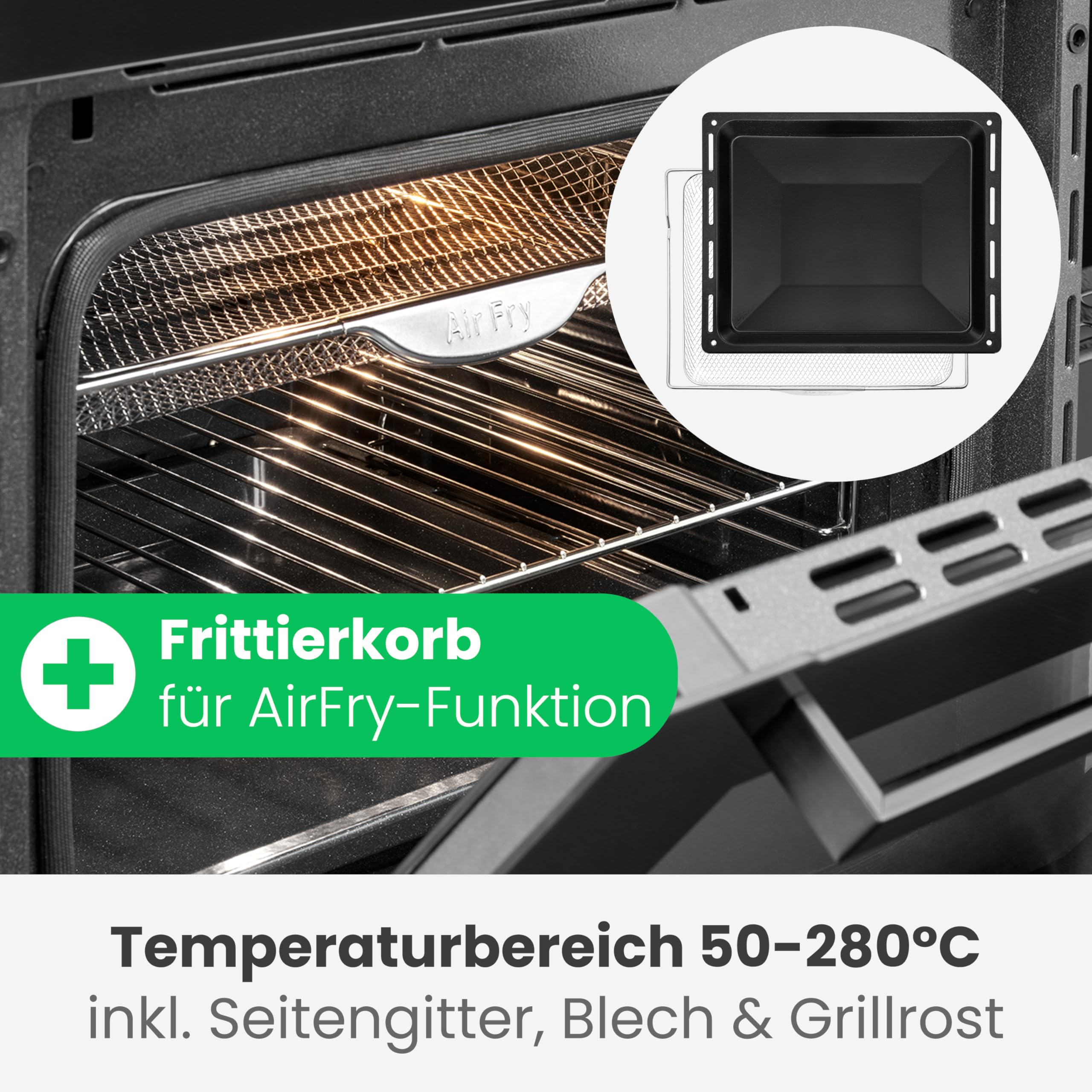 Bomann EBO 7912 Einbau-Backofen mit Pyrolyse 67L Touch-Display 50–280°C Energieklasse A schwarz
