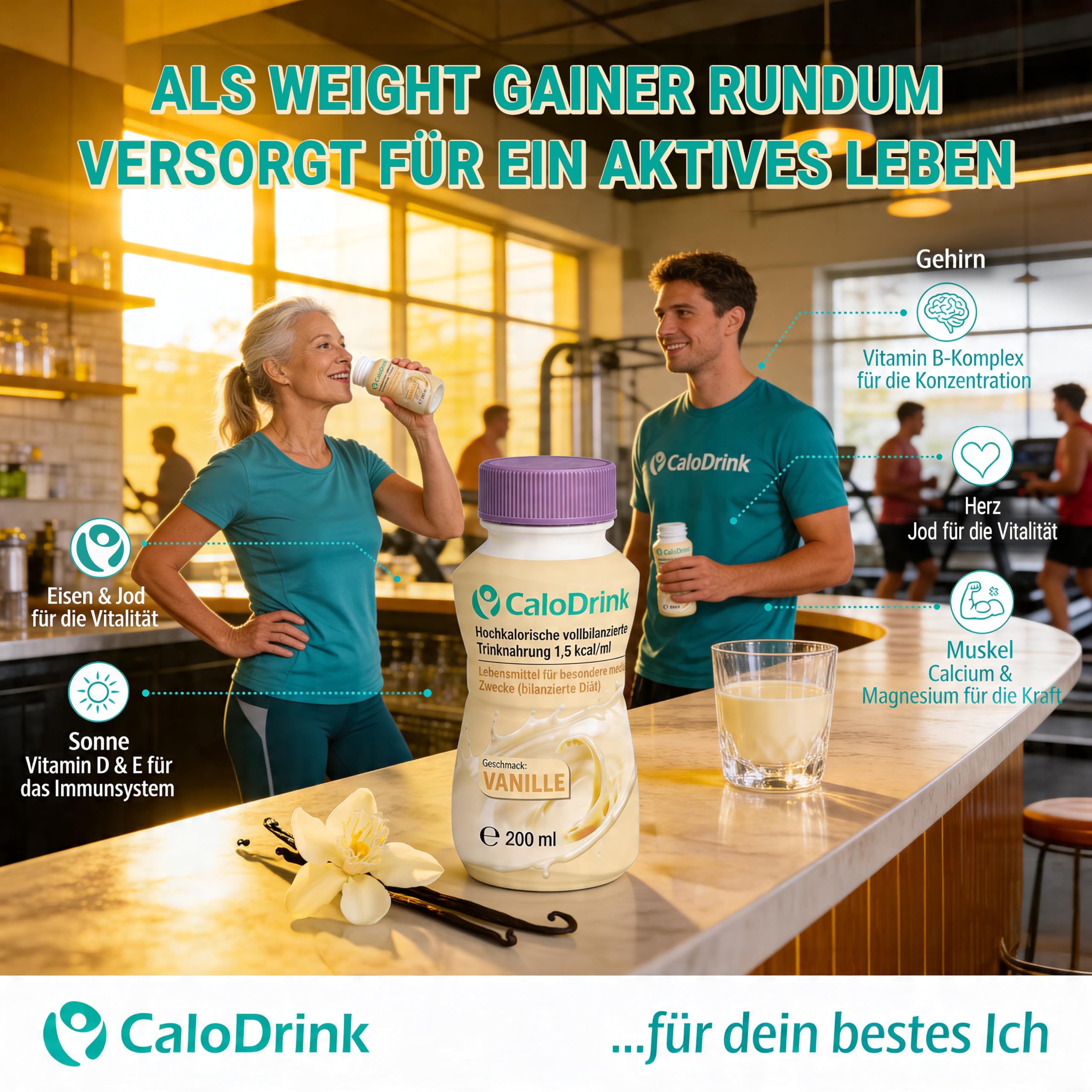 𝗖𝗮𝗹𝗼𝗗𝗿𝗶𝗻𝗸 Vanille 24x200 ml vollständig bilanzierte hochkalorische Trinknahrung | Astronautennahrung & Trinkmahlzeit zum Zunehmen | Aufbaukost & Aufbaunahrung | 300 kcal pro Flasche