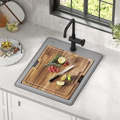 Miniatura 2 de KRAUS Bellucci KGTW12-18MGR - Fregadero de cocina con estación de trabajo de granito de 18 pulgadas, montaje superior, color gris metálico